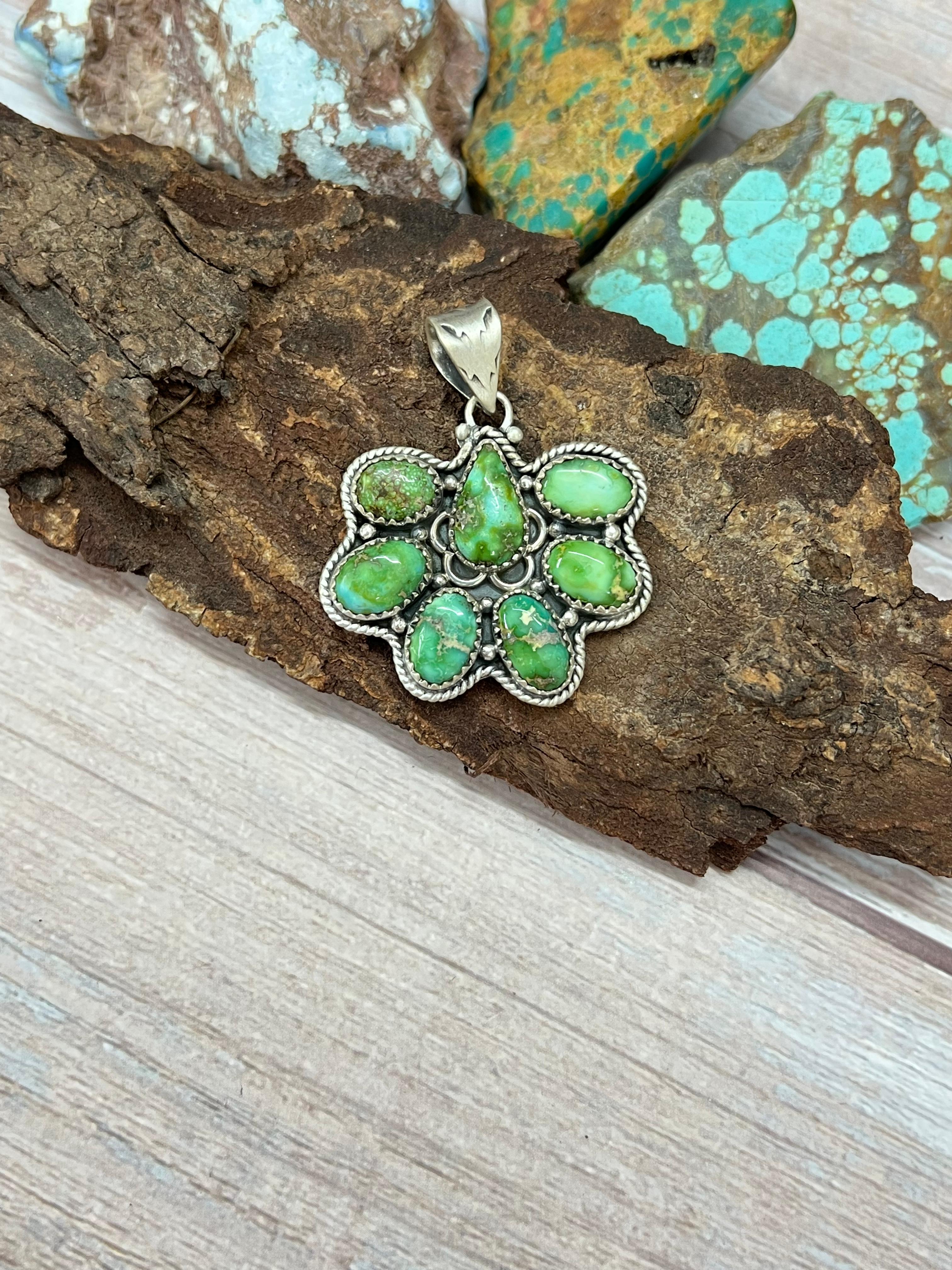 Handmade Sterling Silver Sonoran Mountain Turquoise Pendant with Signed Nizhoni