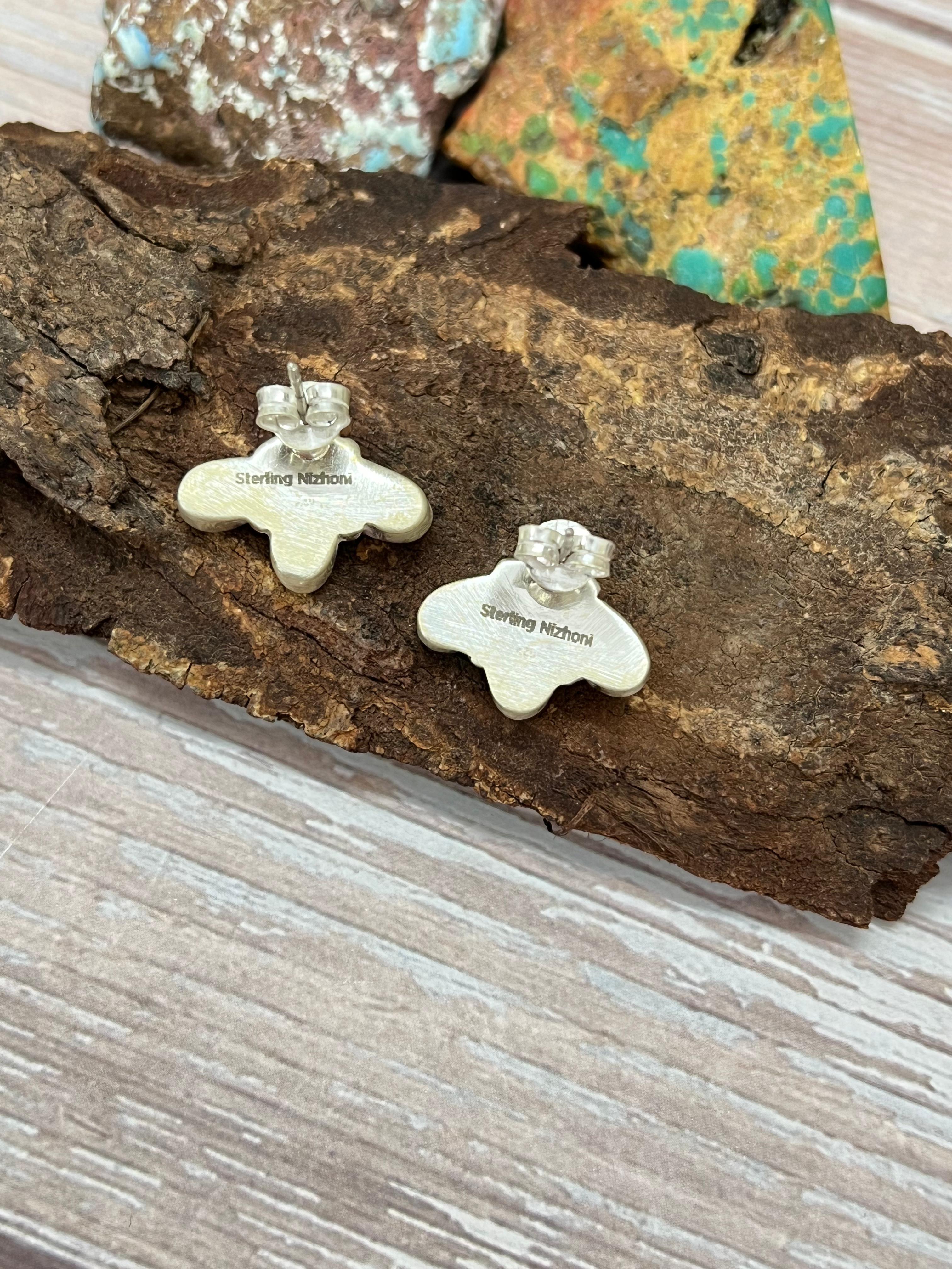 Handmade Sterling Silver Lapis Post Studs with Signed Nizhoni