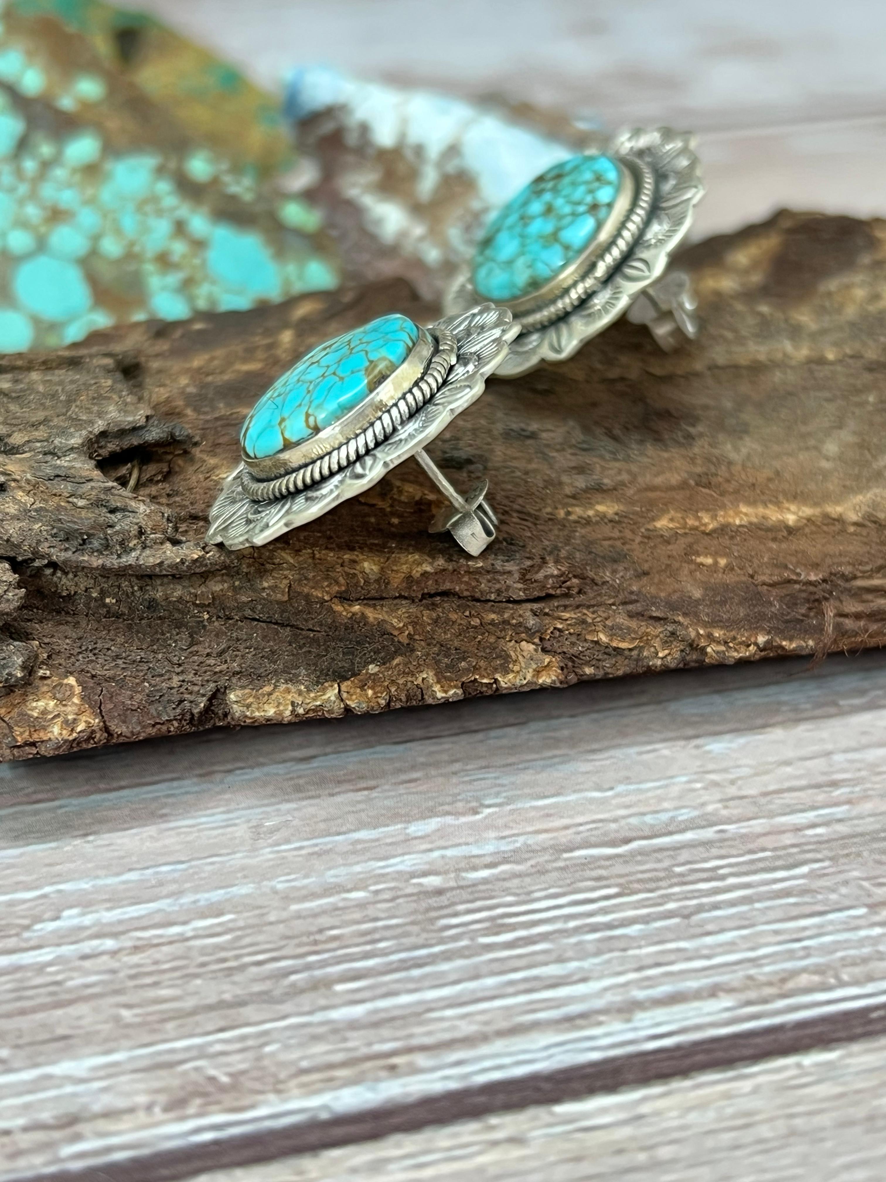 Handmade Sterling Silver Number 8 Turquoise Post Studs with Signed Nizhoni
