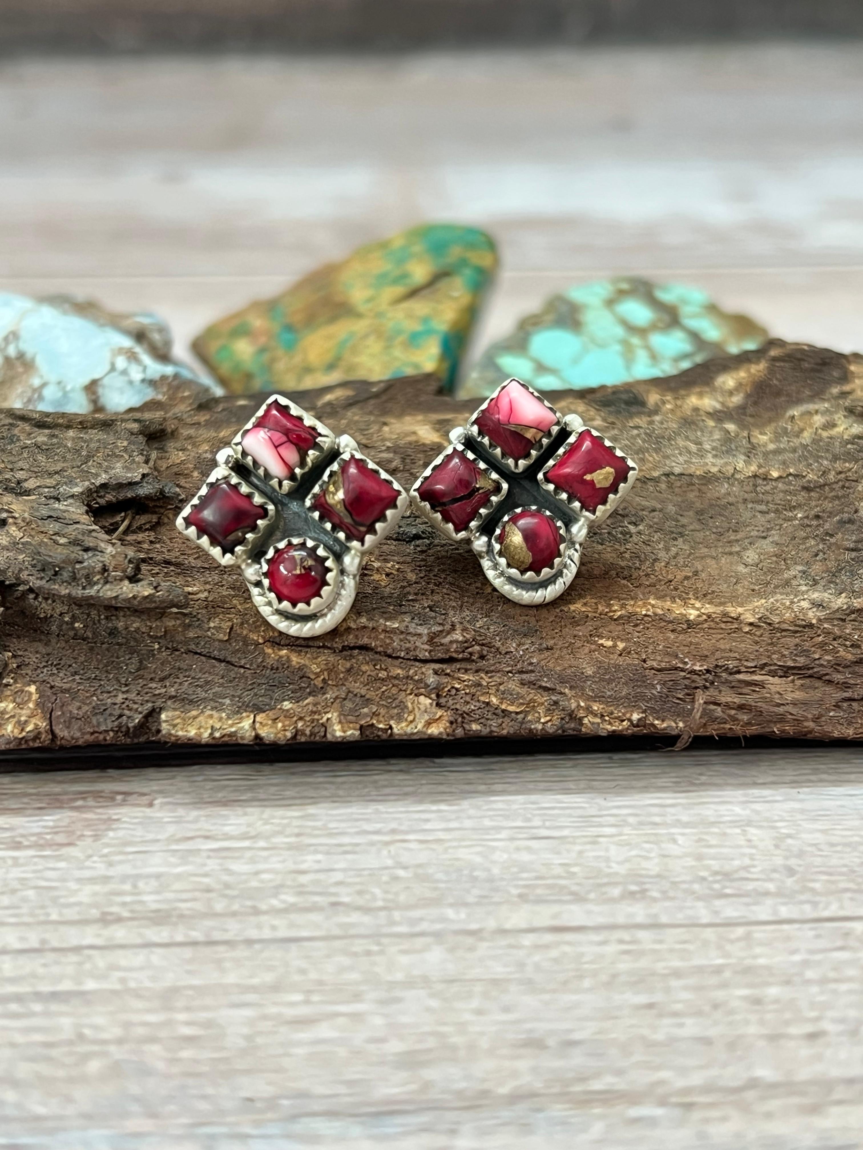 Handmade Sterling Silver Dahlia Rose Post Studs with Signed Nizhoni