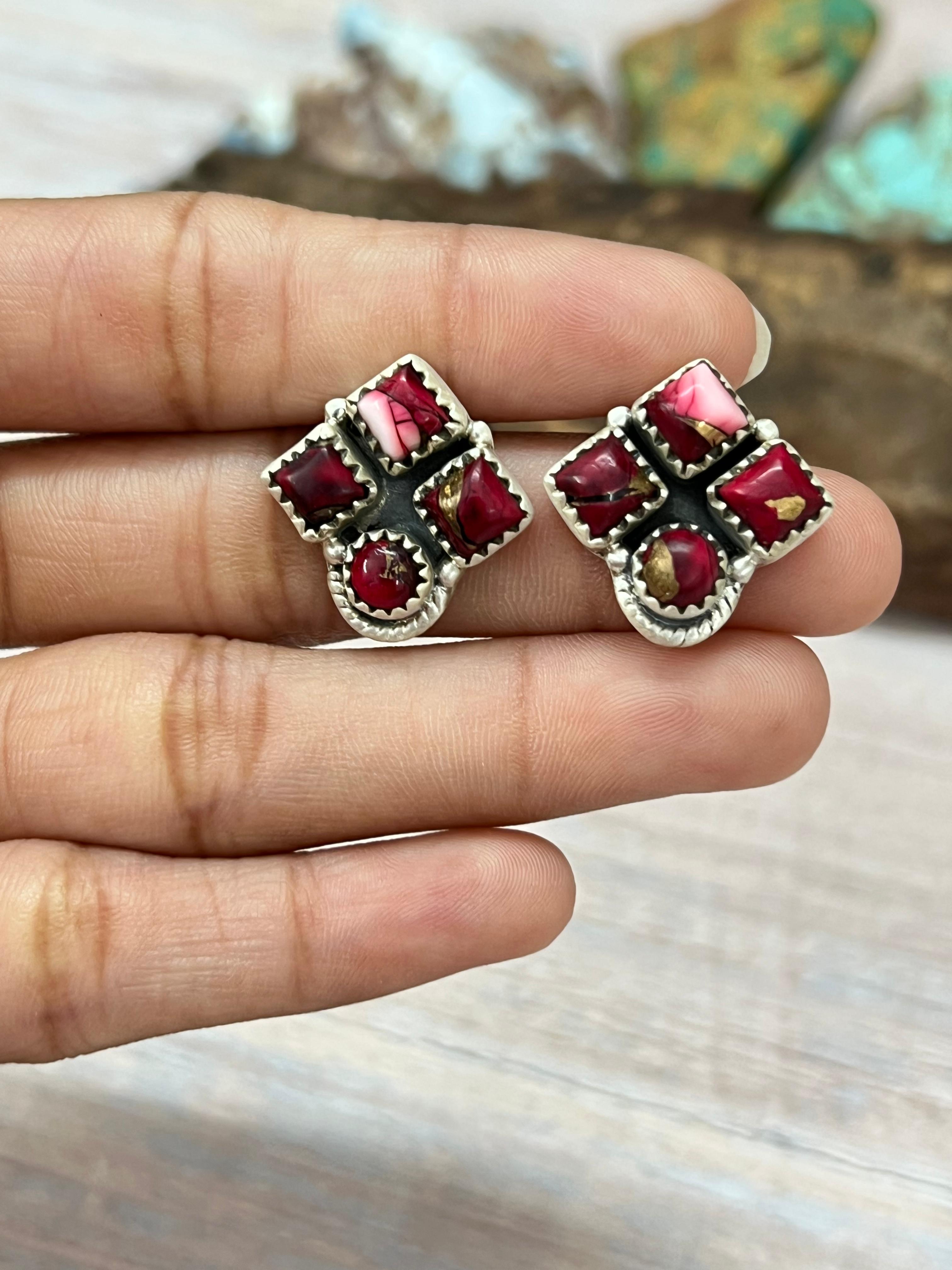 Handmade Sterling Silver Dahlia Rose Post Studs with Signed Nizhoni