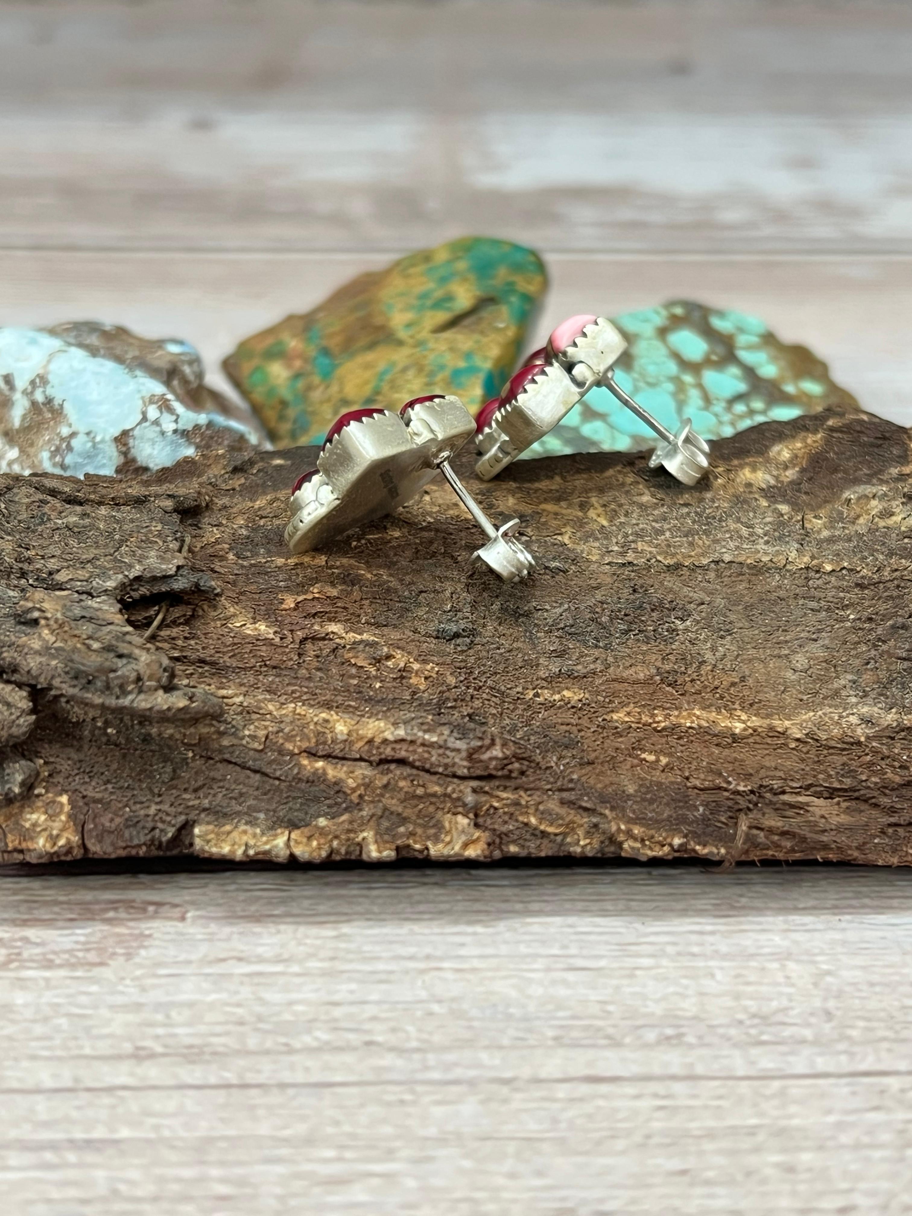 Handmade Sterling Silver Dahlia Rose Post Studs with Signed Nizhoni