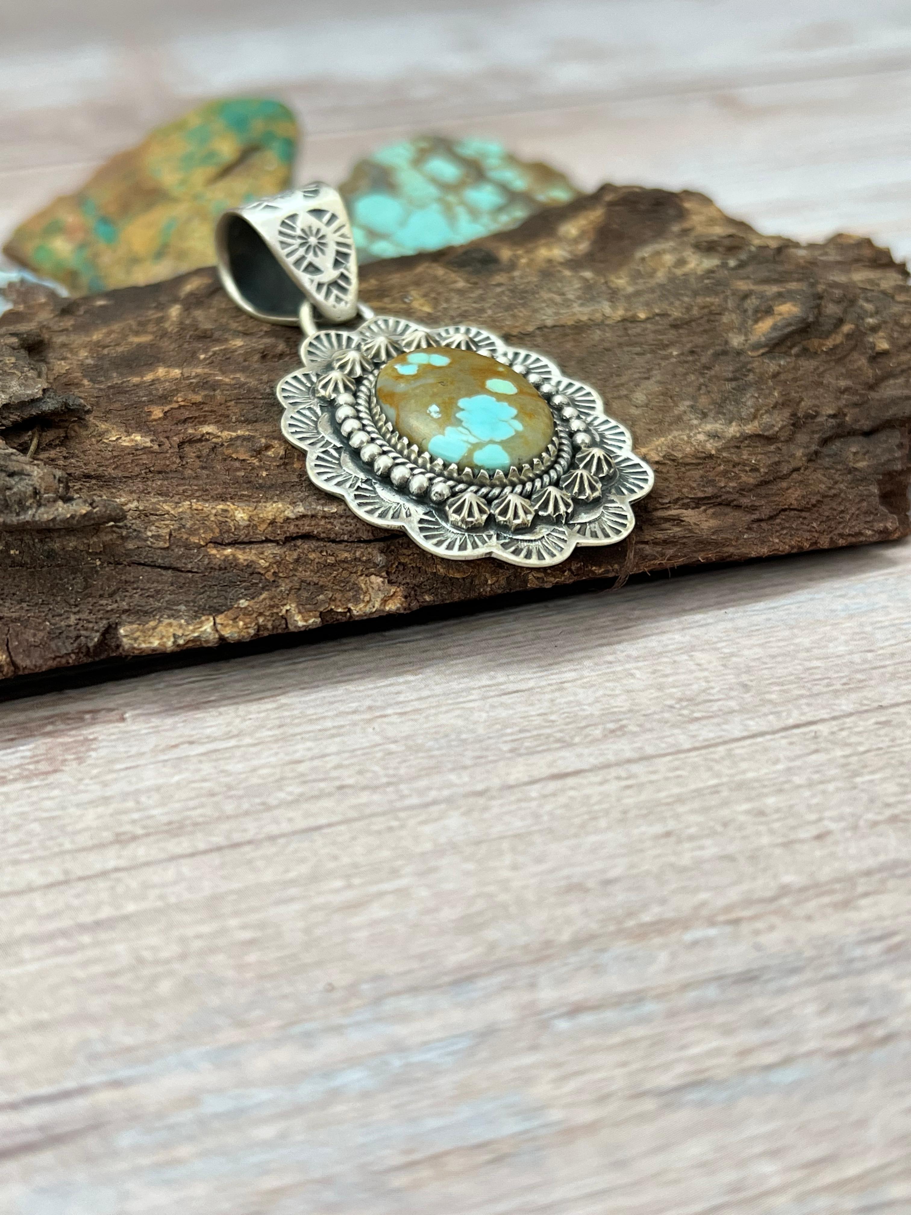 Handmade Sterling Silver Number 8 Turquoise Pendant with Signed Nizhoni