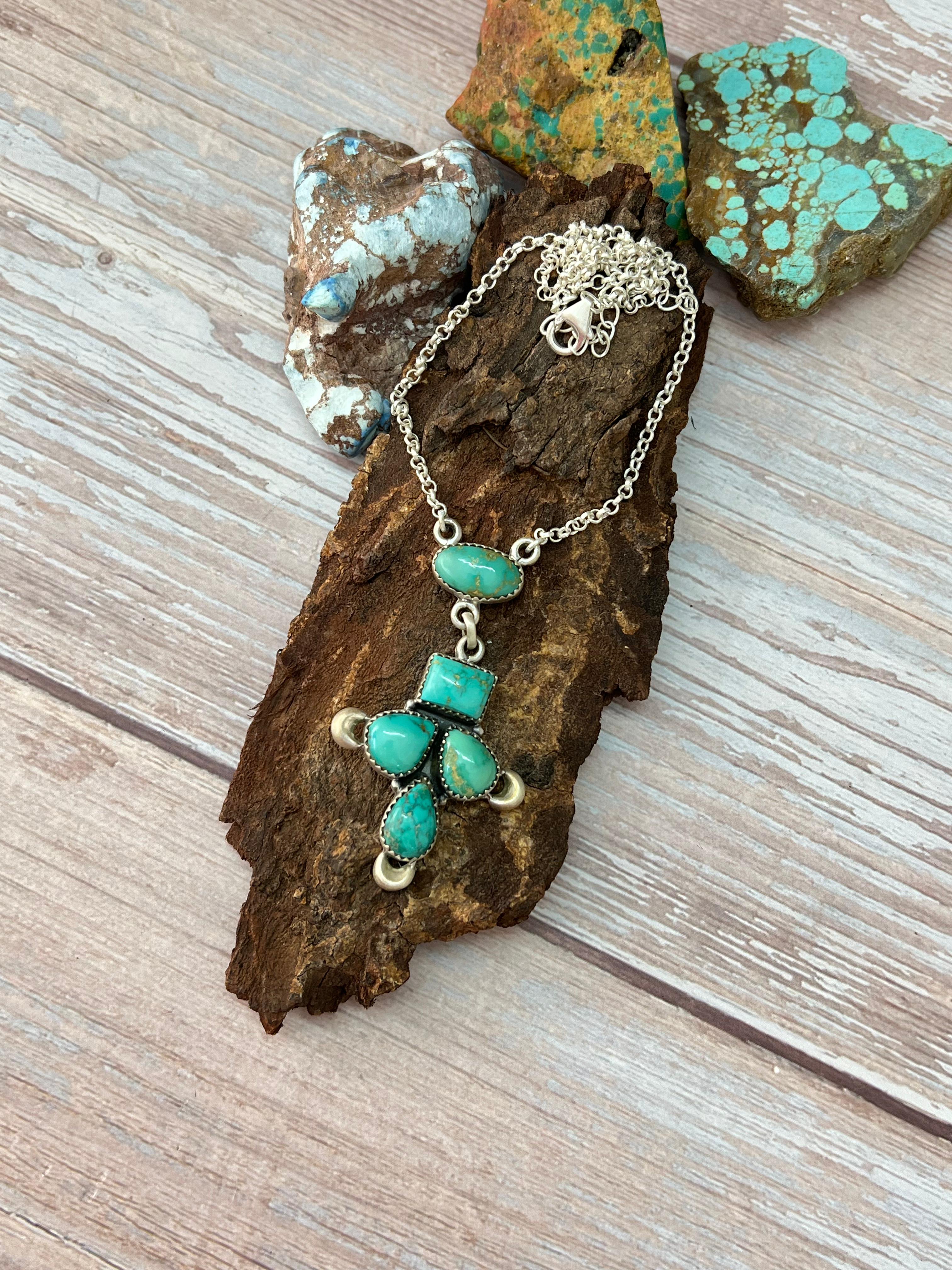 Handmade Sterling Silver Emerald Valley Necklace with Signed Nizhoni