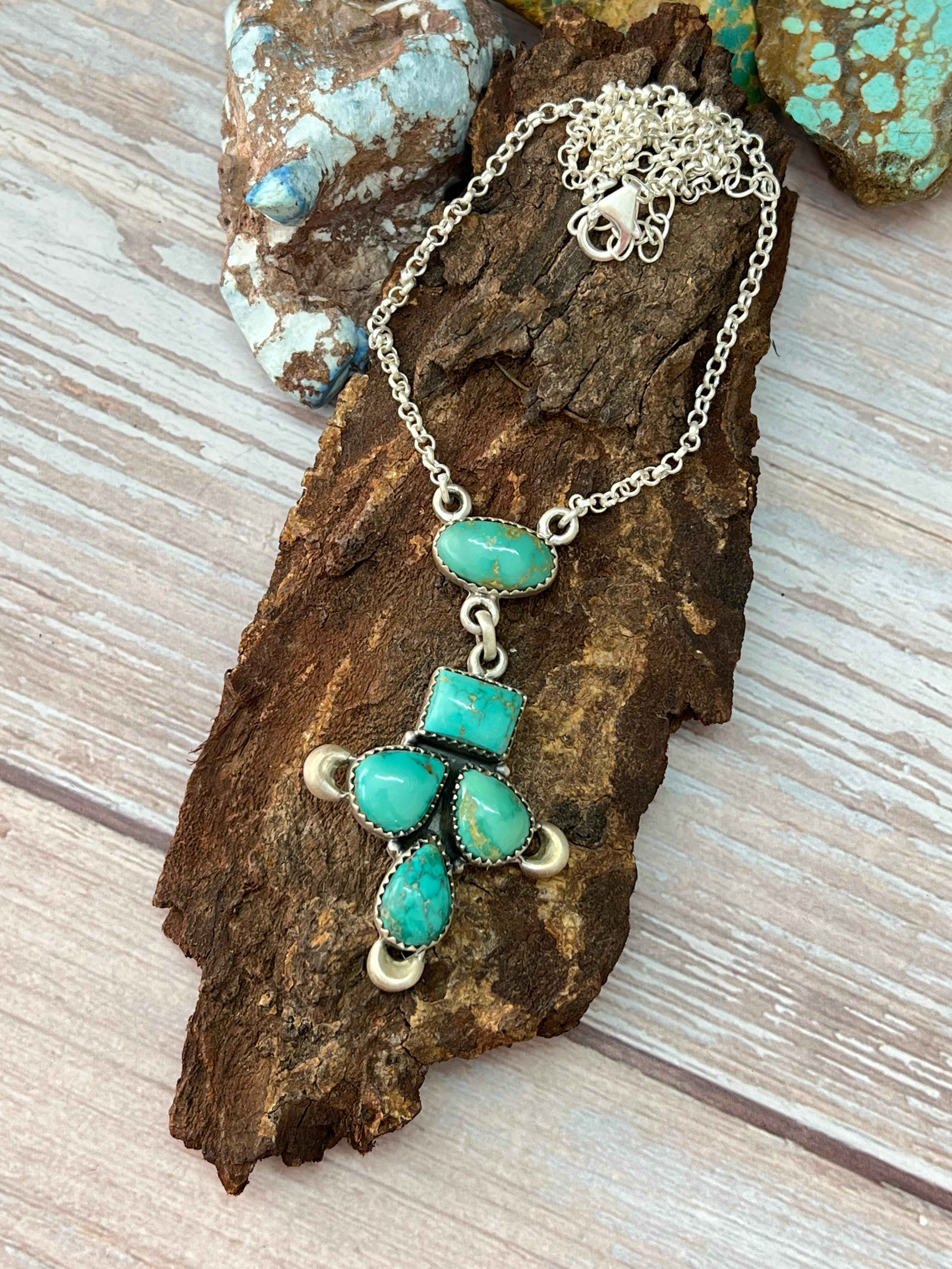 Handmade Sterling Silver Emerald Valley Necklace with Signed Nizhoni