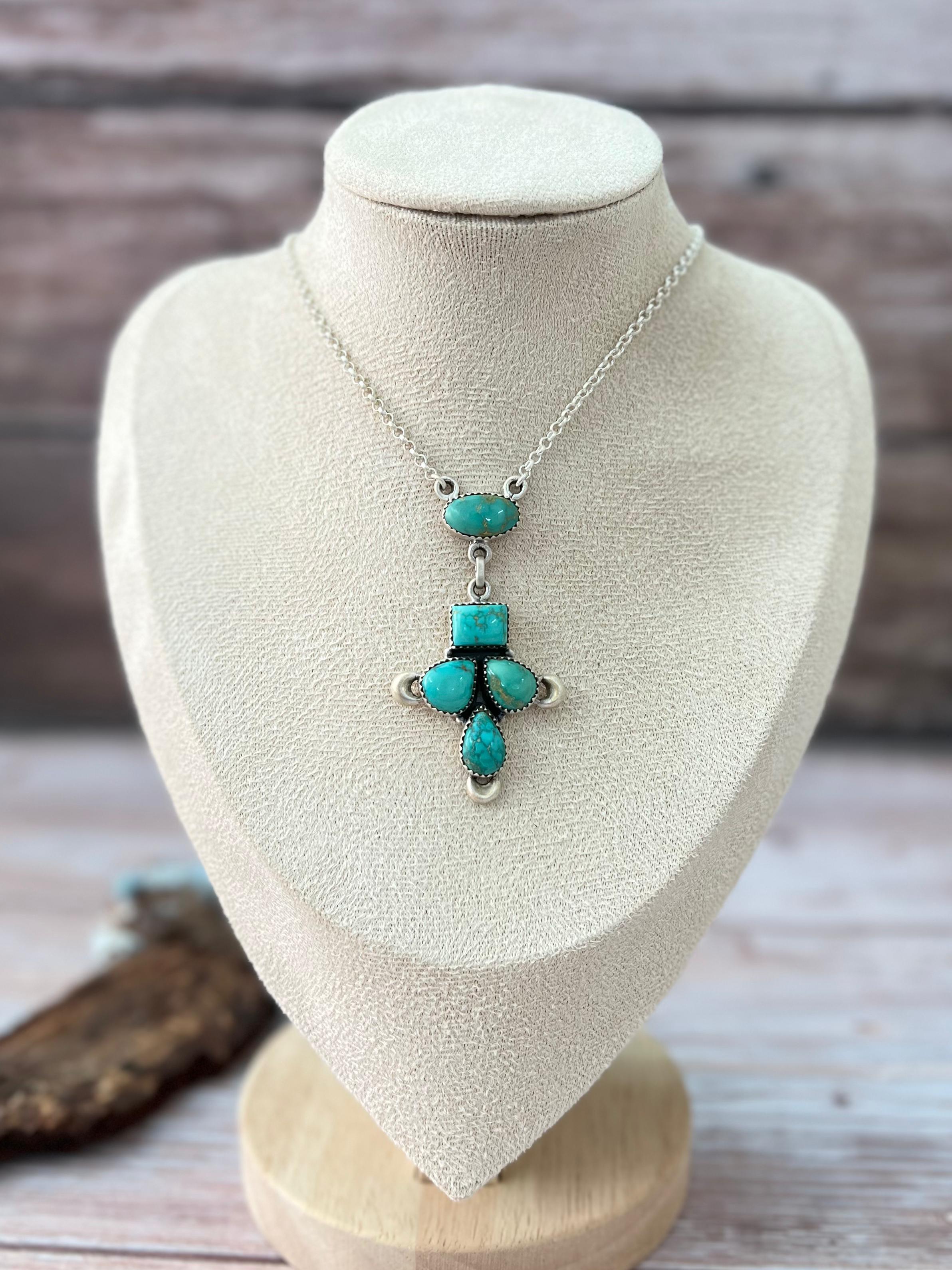 Handmade Sterling Silver Emerald Valley Necklace with Signed Nizhoni