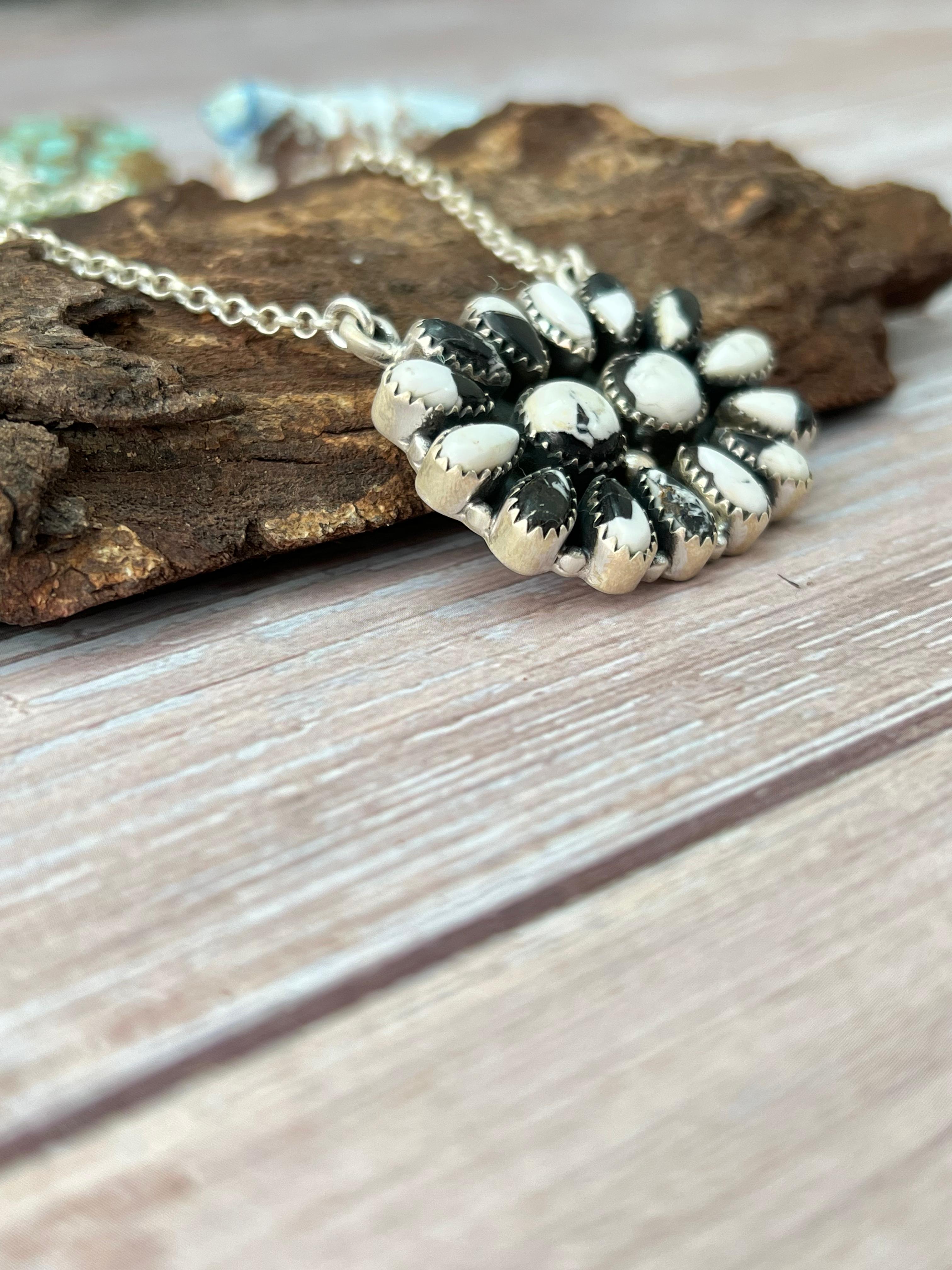 Handmade Sterling Silver White Buffalo Necklace with Signed Nizhoni