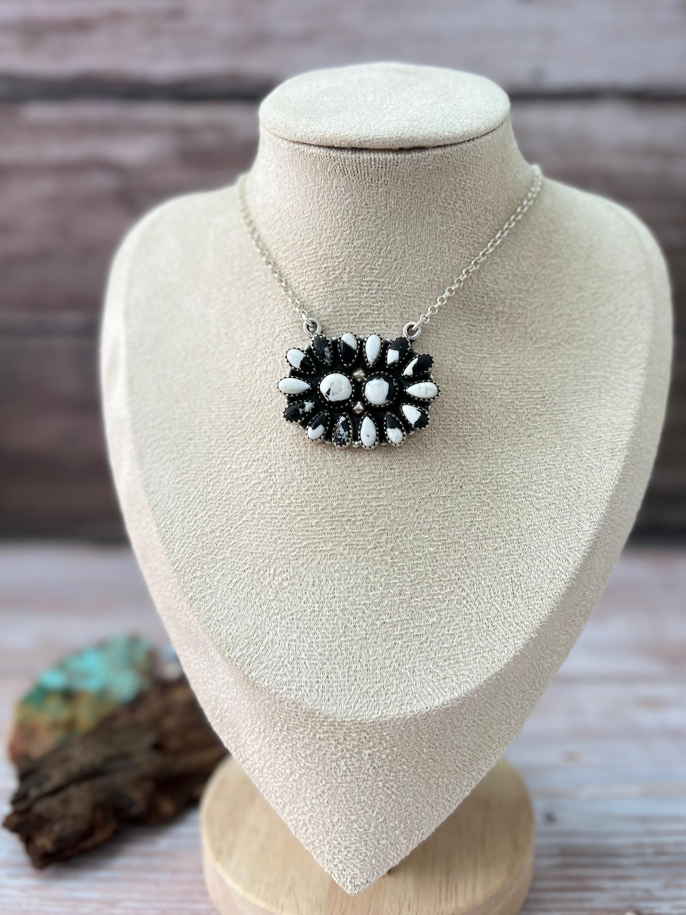 Handmade Sterling Silver White Buffalo Necklace with Signed Nizhoni