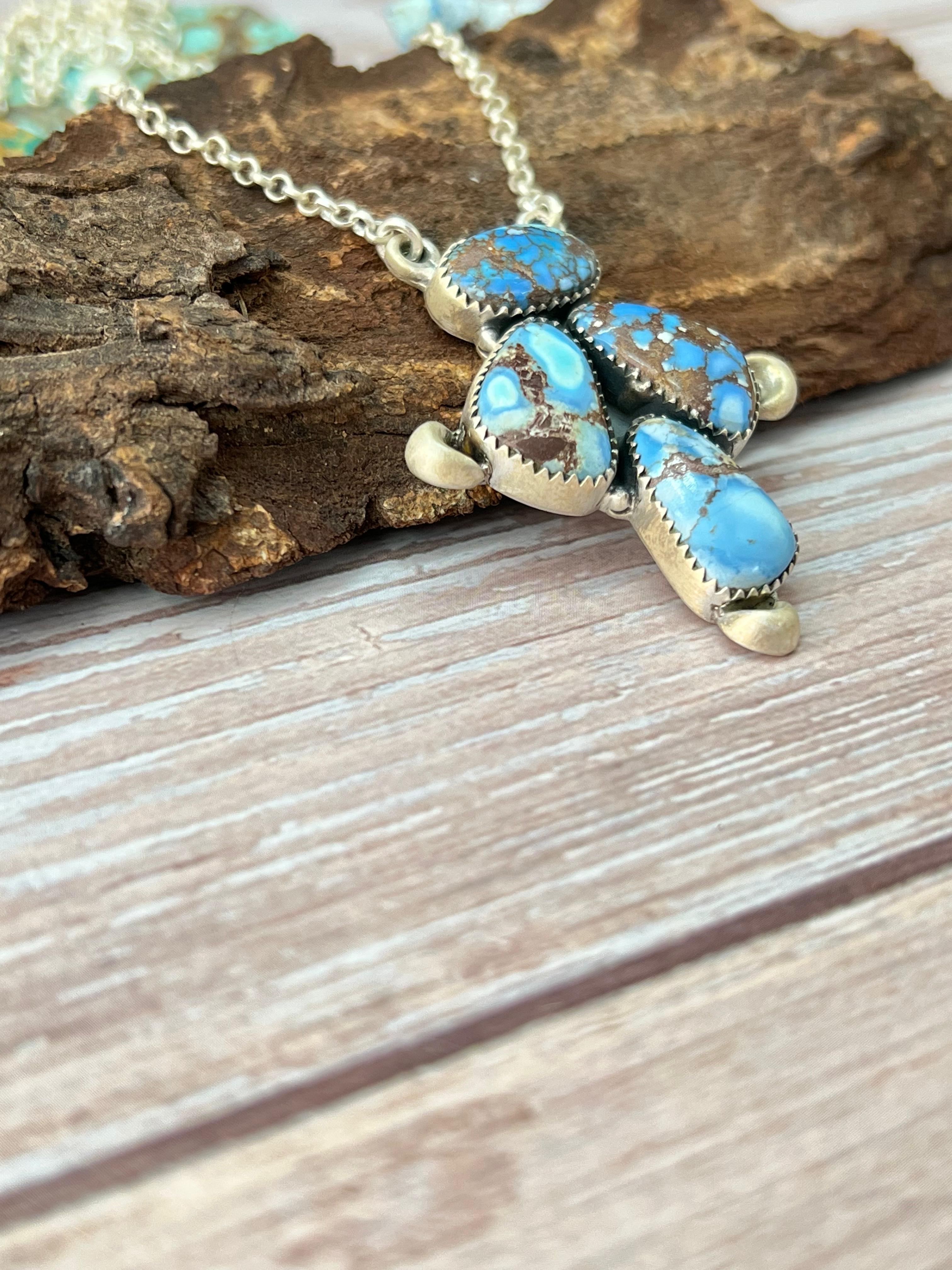 Handmade Sterling Silver Golden Hills Turquoise Necklace with Signed Nizhoni