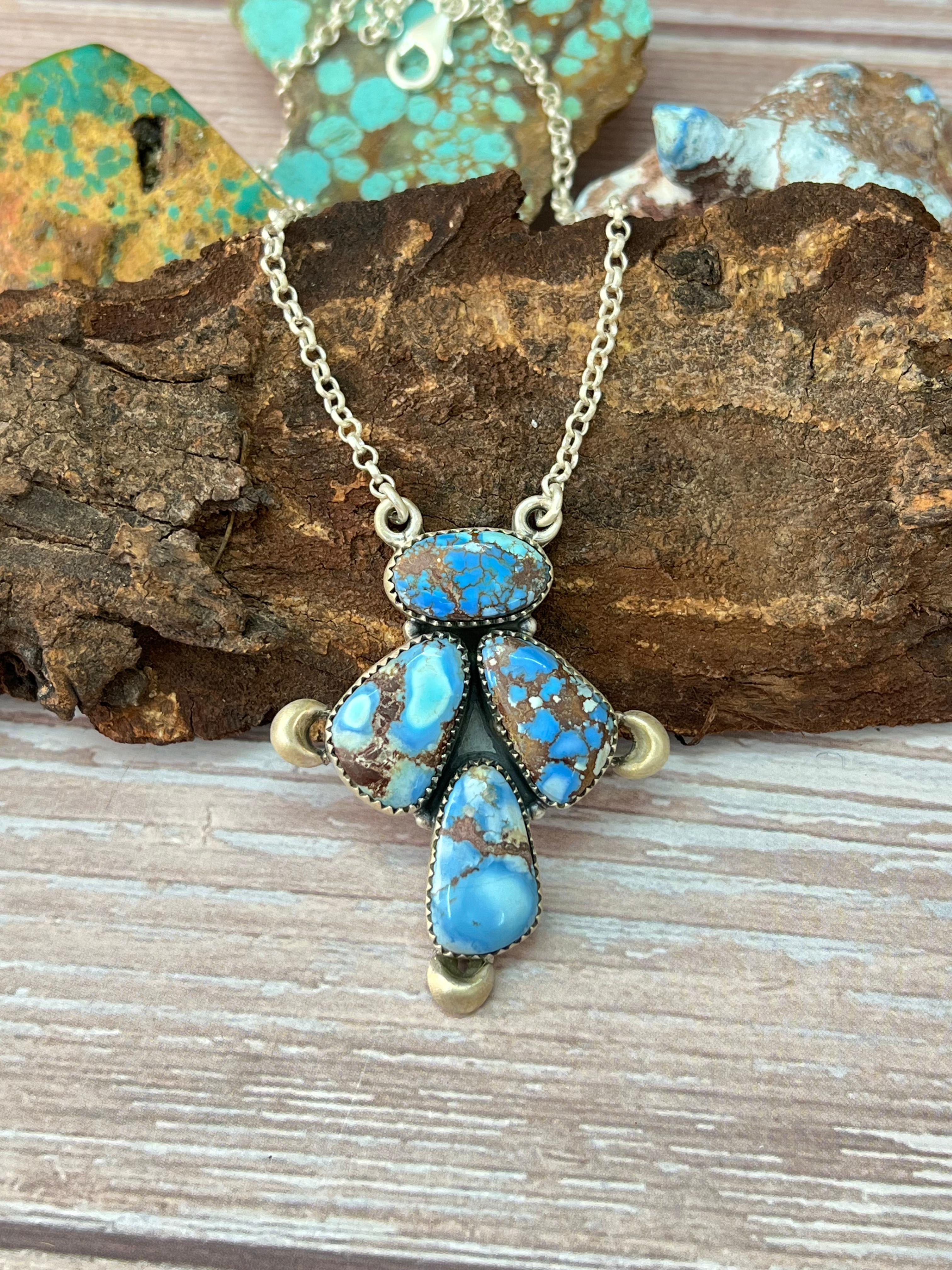 Handmade Sterling Silver Golden Hills Turquoise Necklace with Signed Nizhoni