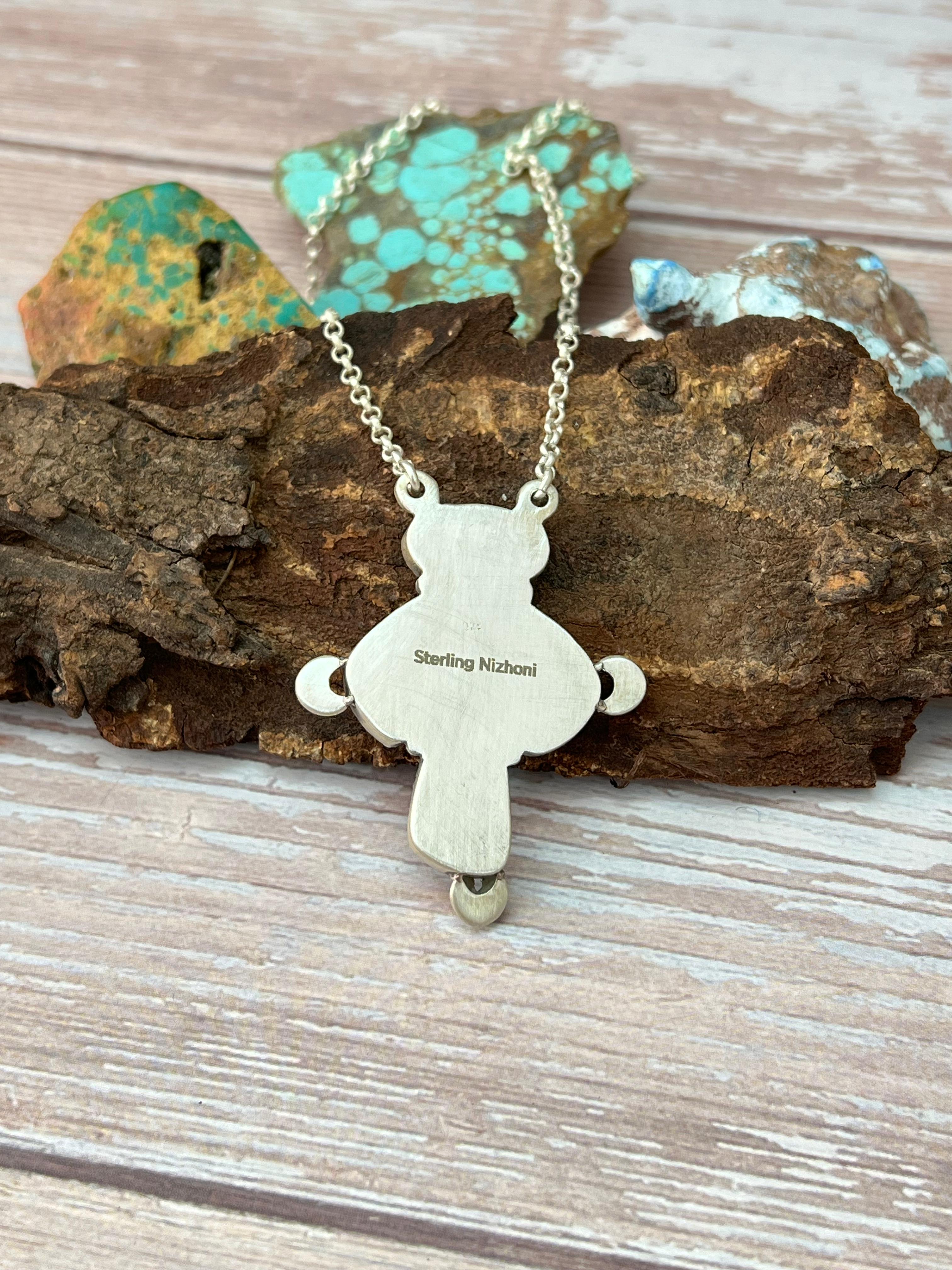 Handmade Sterling Silver Golden Hills Turquoise Necklace with Signed Nizhoni
