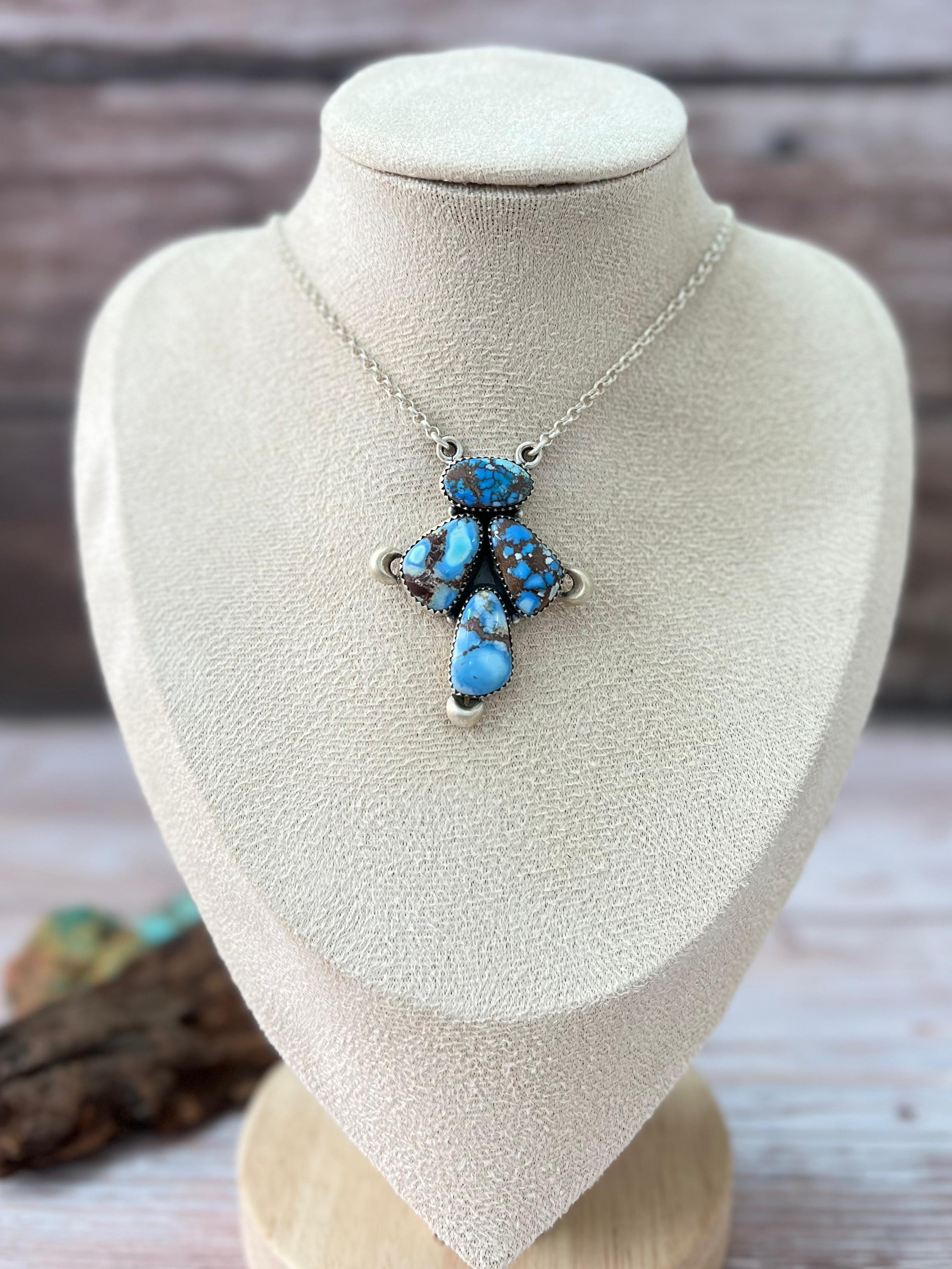 Handmade Sterling Silver Golden Hills Turquoise Necklace with Signed Nizhoni