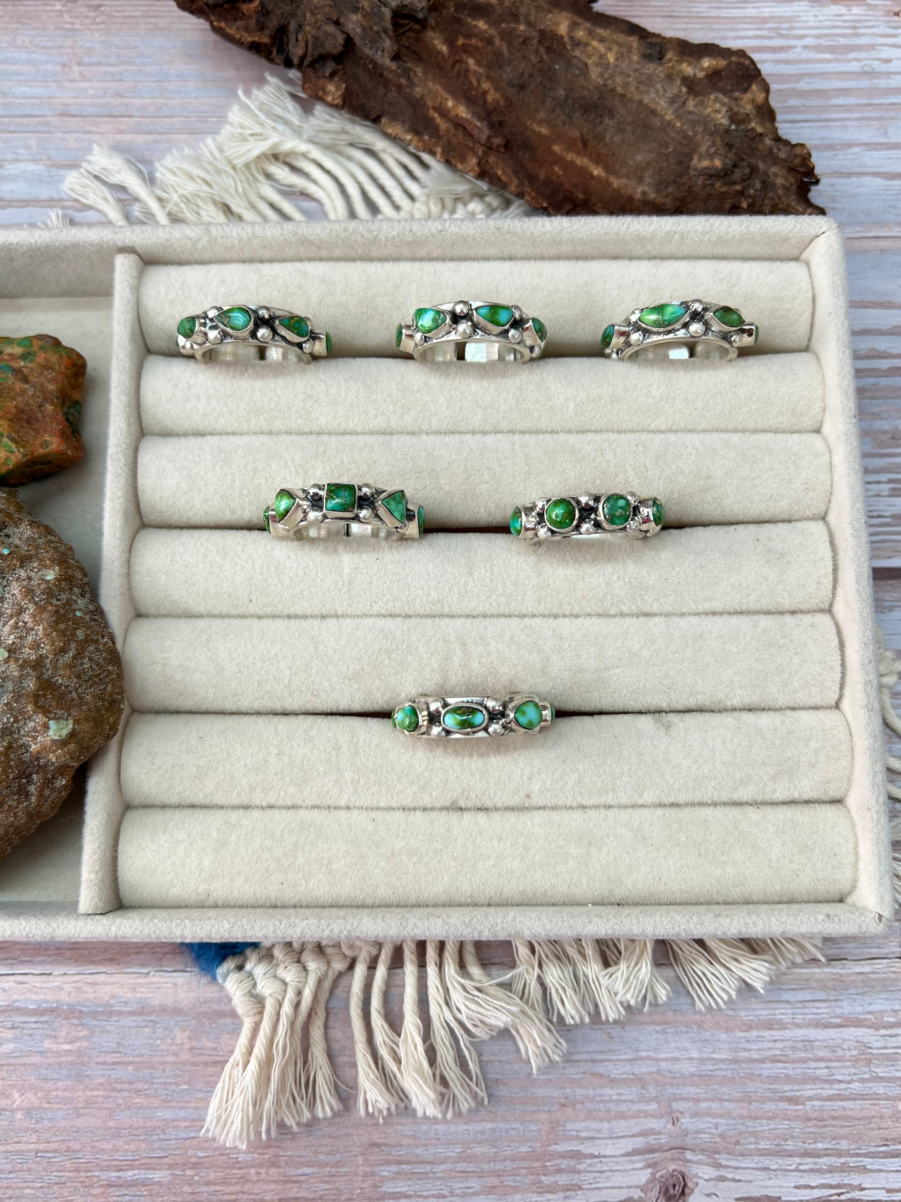 Handmade Sterling Silver Sonoran Mountain Turquoise Adjustable Rings with Signed Nizhoni