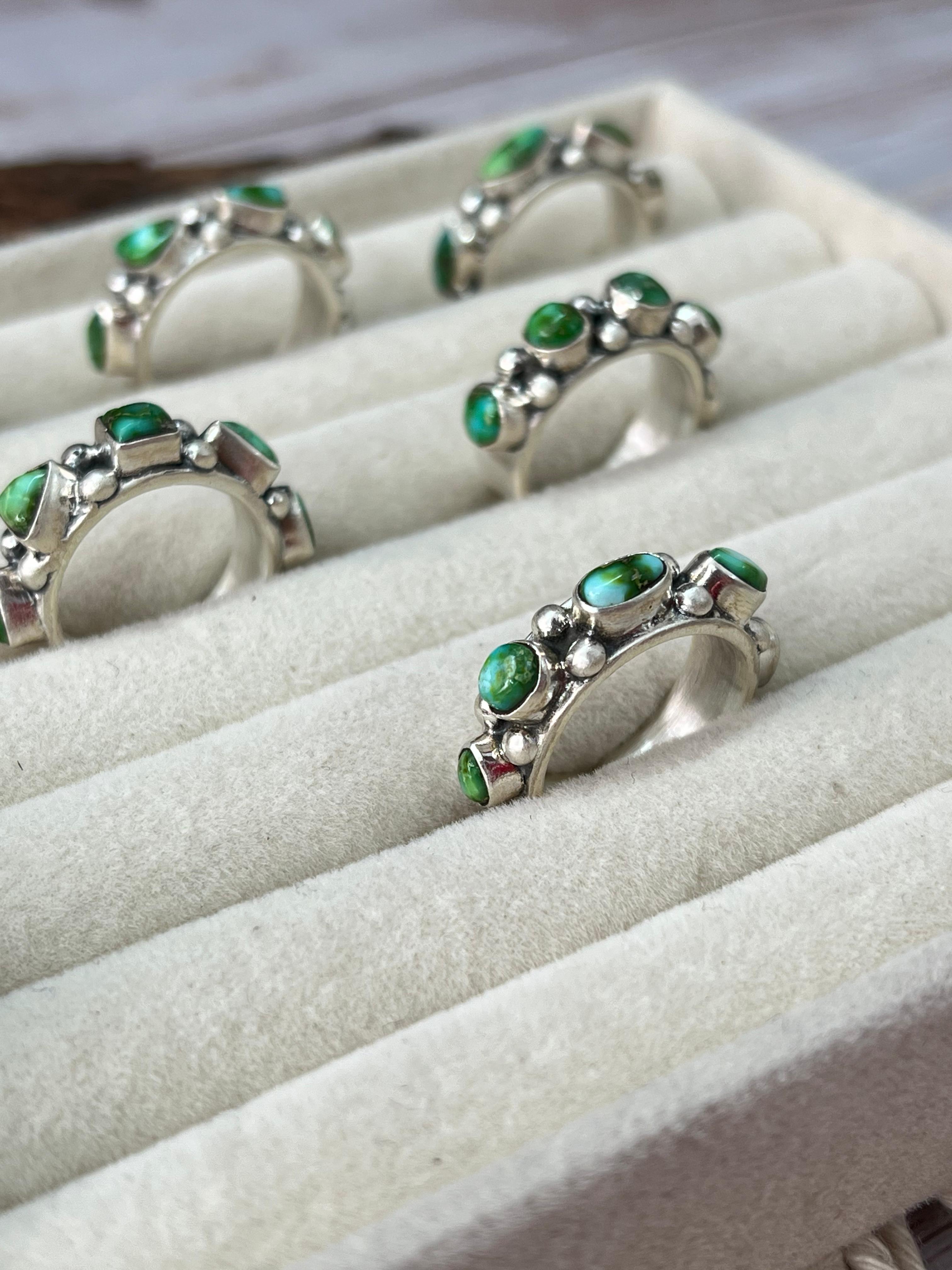 Handmade Sterling Silver Sonoran Mountain Turquoise Adjustable Rings with Signed Nizhoni