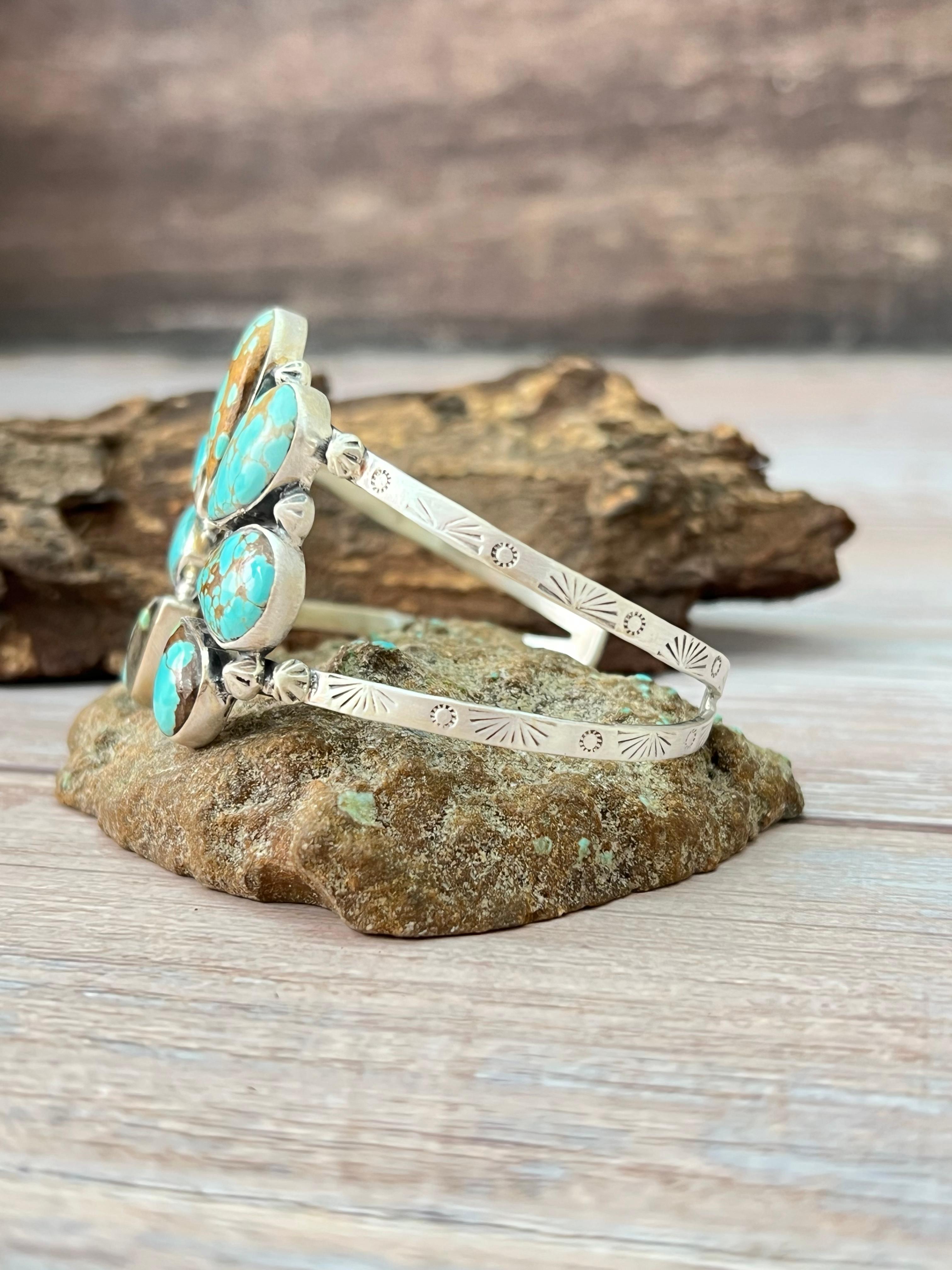 Handmade Sterling Silver Number 8 Turquoise Naja Bracelet with Signed Nizhoni