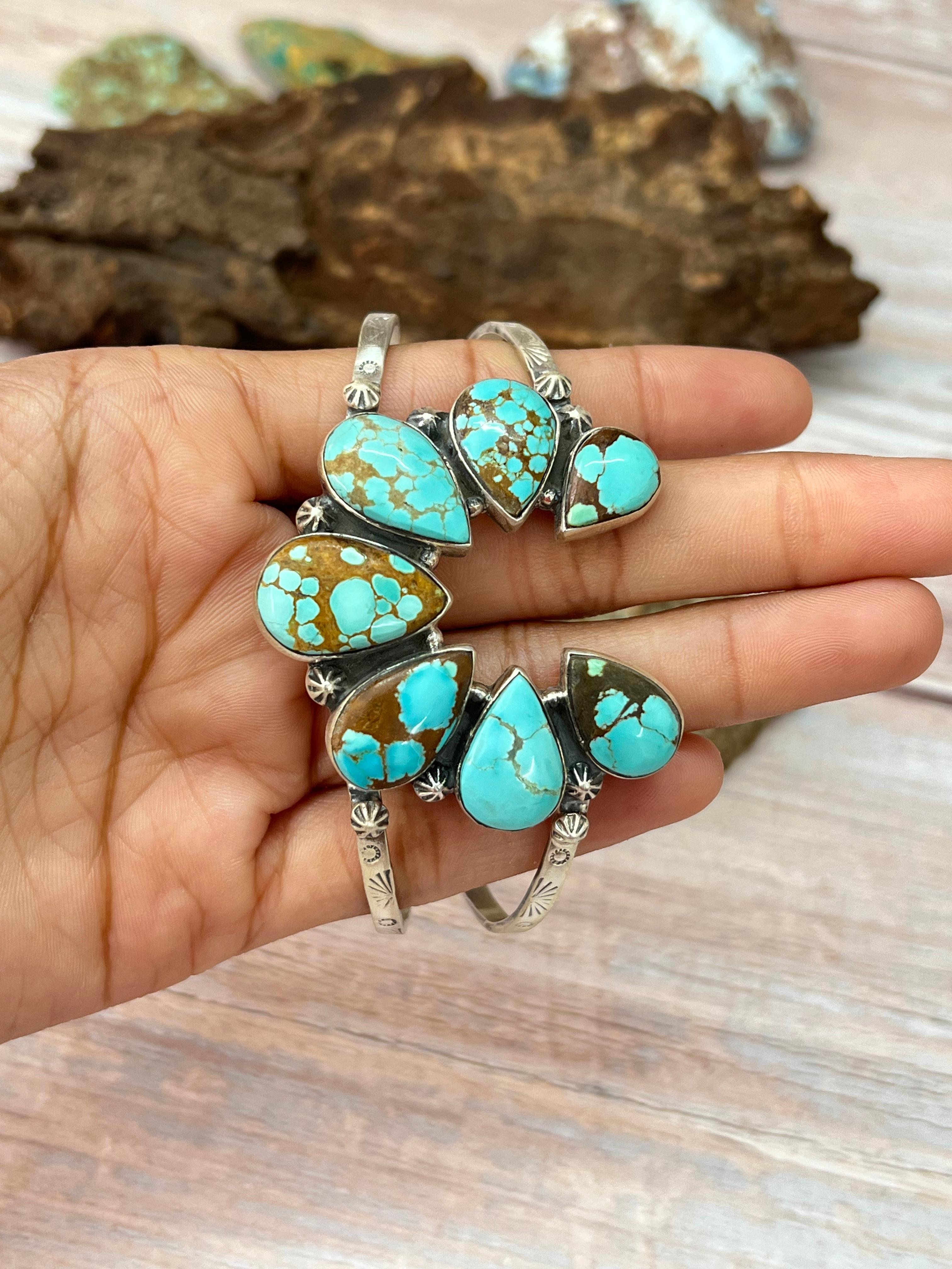 Handmade Sterling Silver Number 8 Turquoise Naja Bracelet with Signed Nizhoni