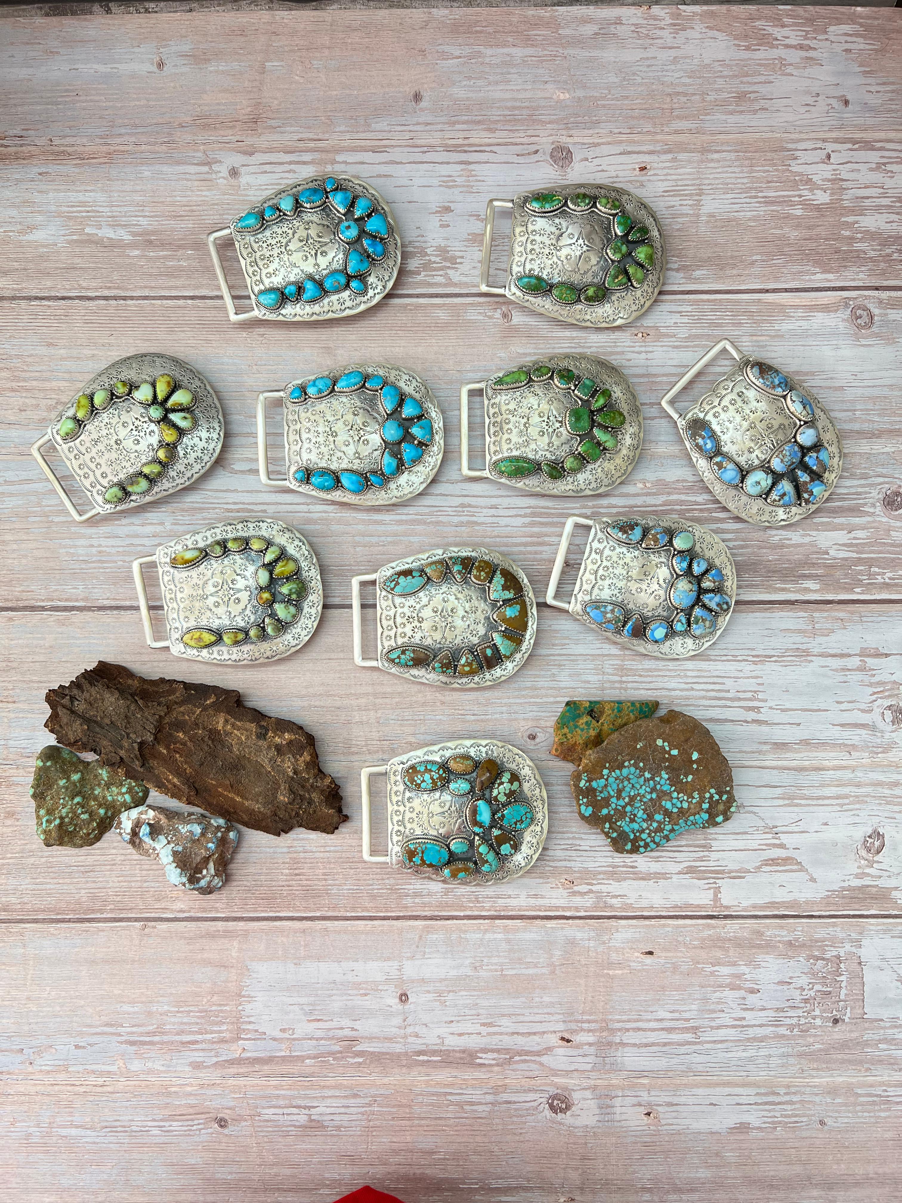 Handmade Sterling Silver Multi Stone Buckle with Signed Nizhoni