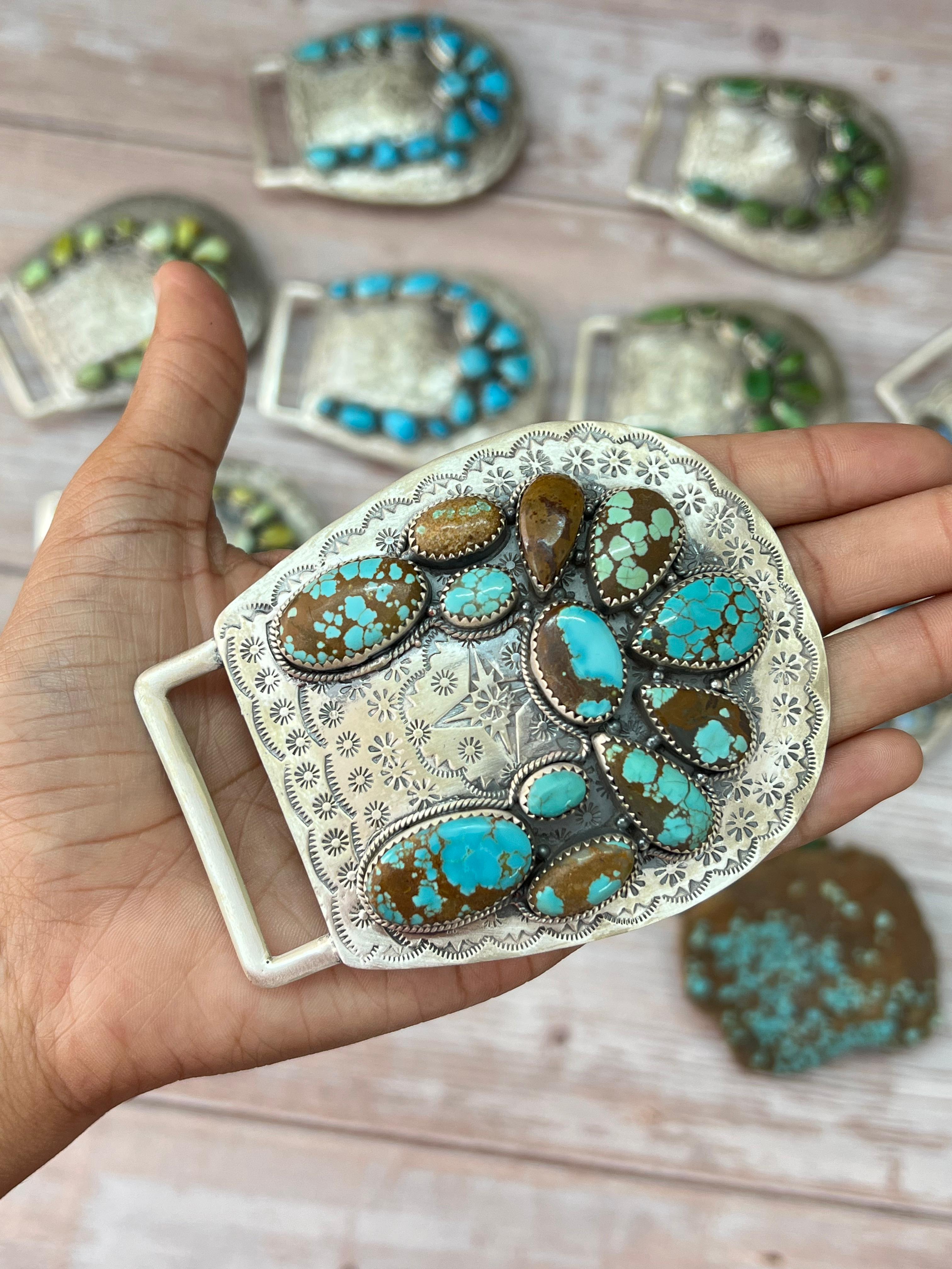 Handmade Sterling Silver Multi Stone Buckle with Signed Nizhoni