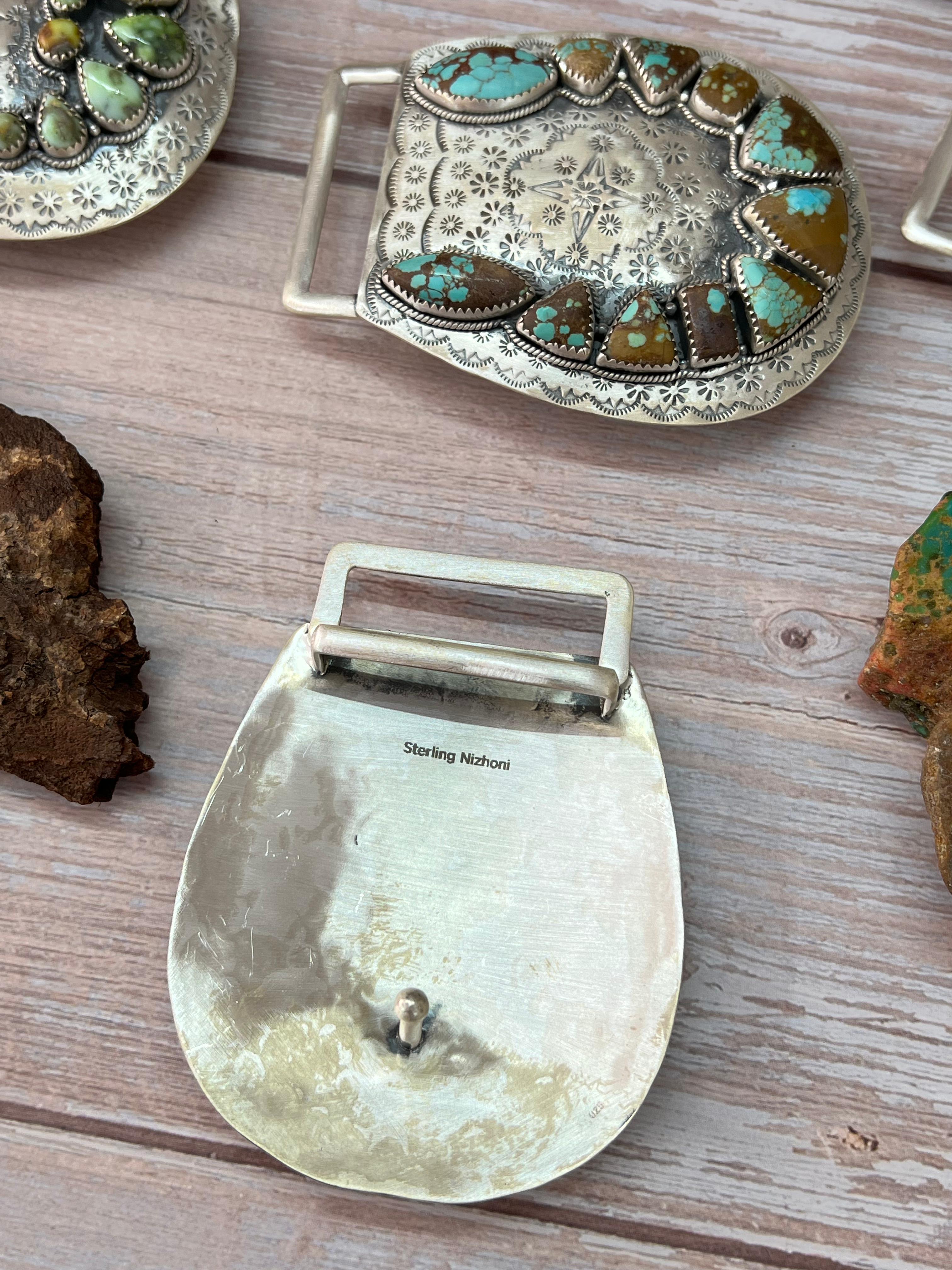 Handmade Sterling Silver Multi Stone Buckle with Signed Nizhoni