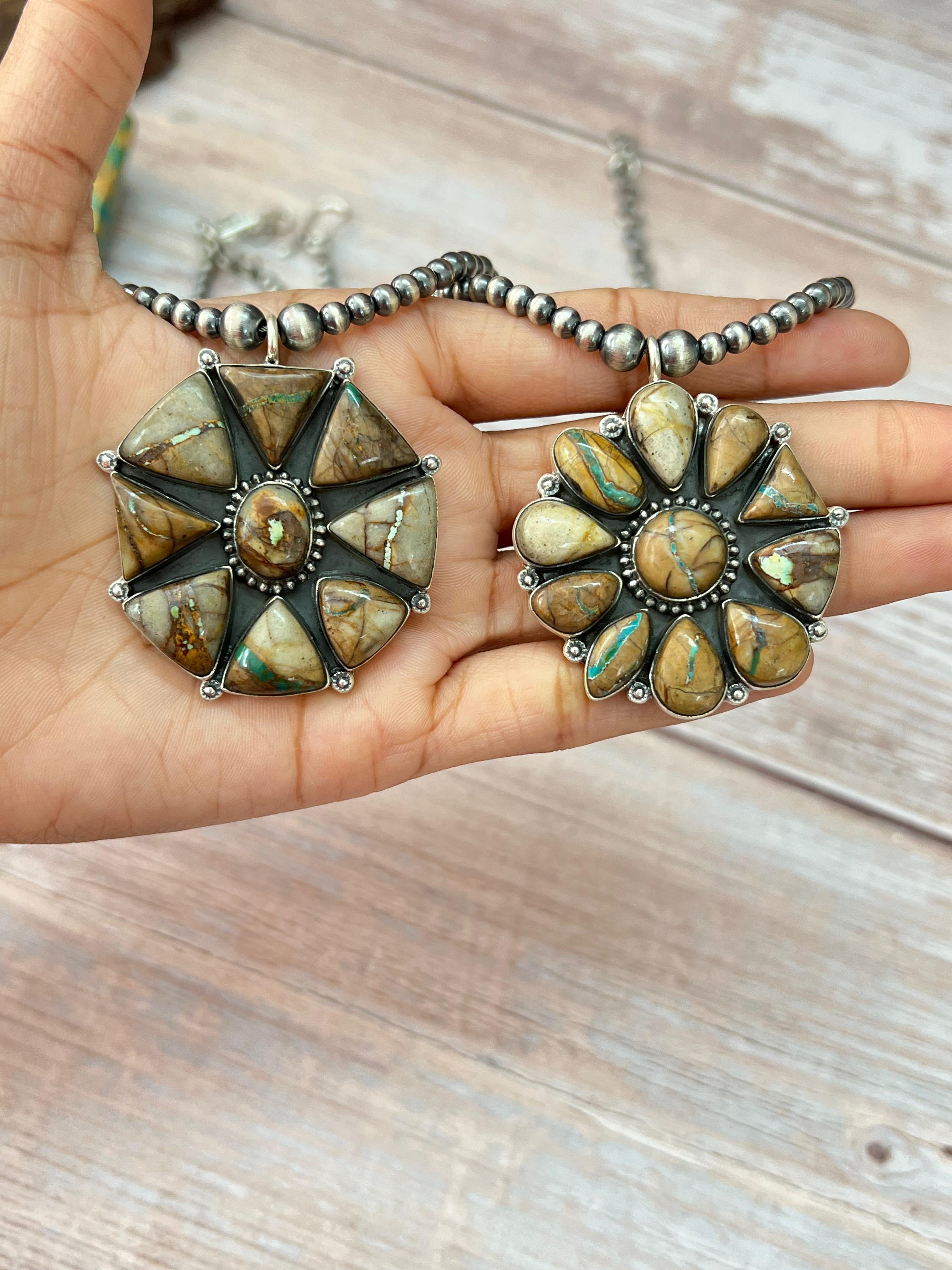 Handmade Sterling Silver Royston Ribbon Turquoise Beaded Necklace with Signed Nizhoni