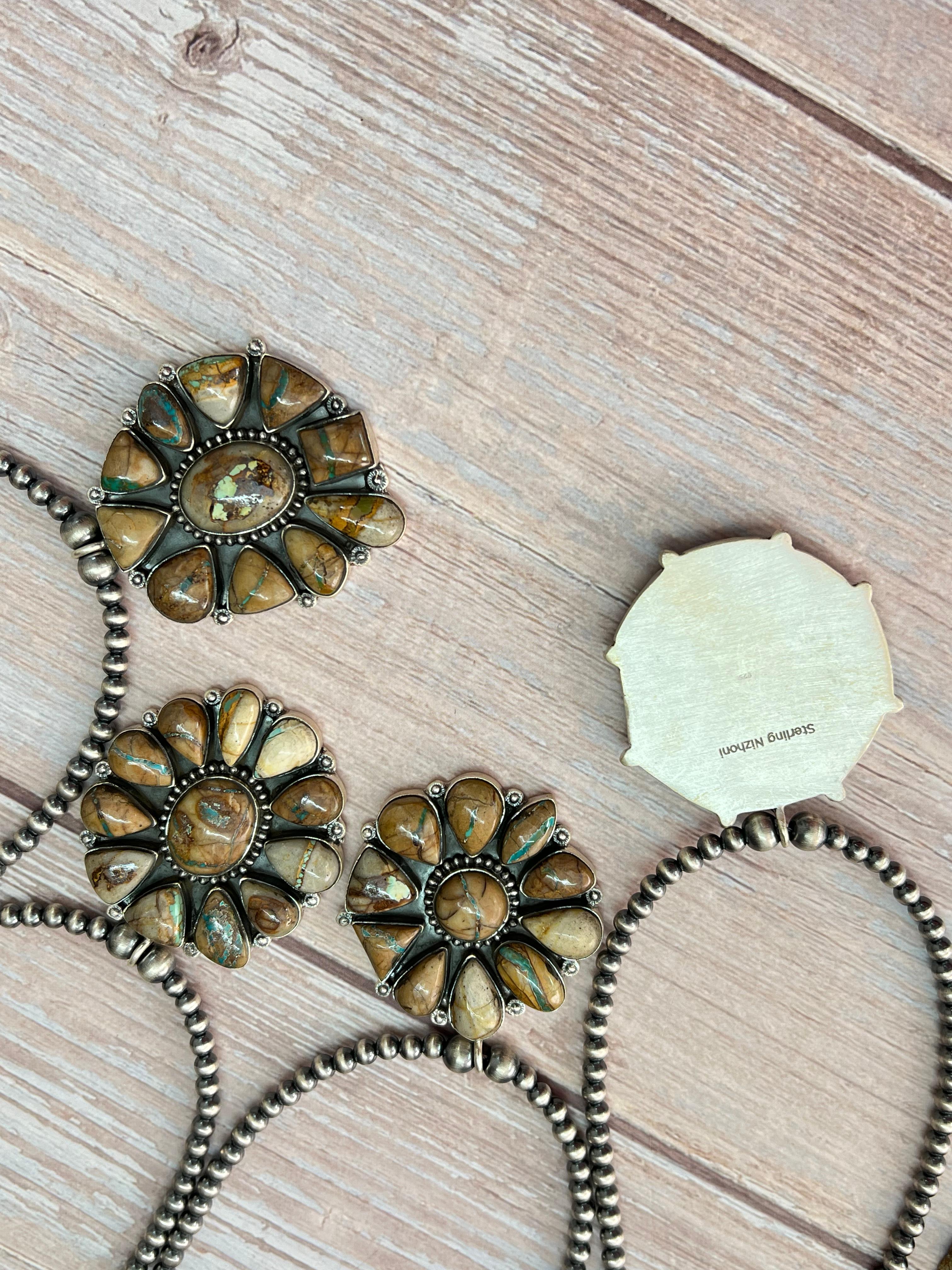 Handmade Sterling Silver Royston Ribbon Turquoise Beaded Necklace with Signed Nizhoni