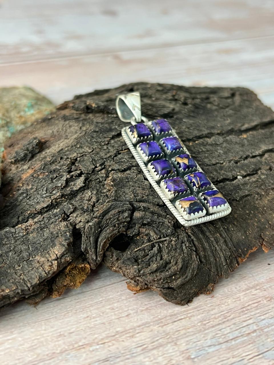 Handmade Sterling Silver Grape Dahlia Pendant with Signed Nizhoni