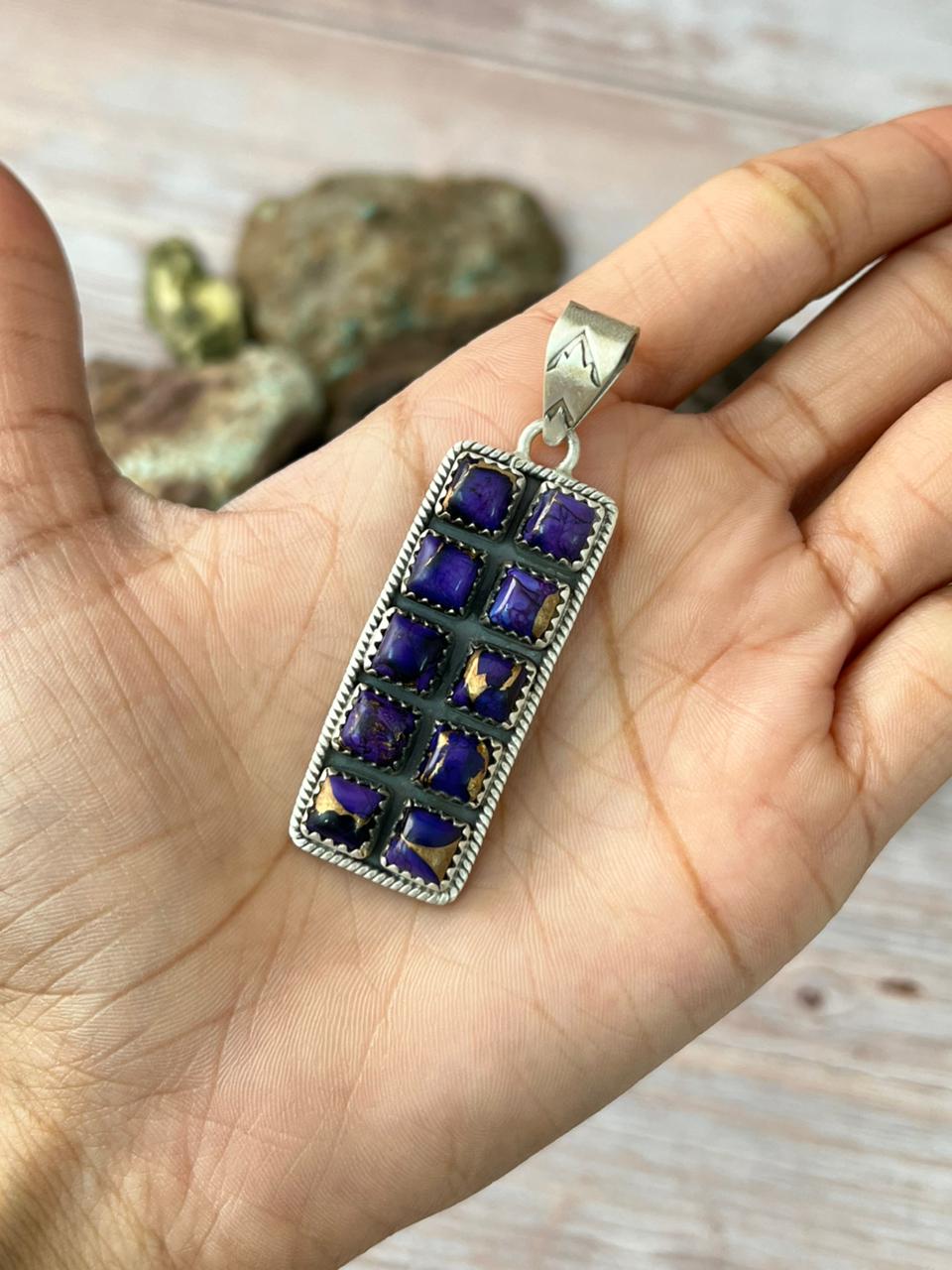 Handmade Sterling Silver Grape Dahlia Pendant with Signed Nizhoni