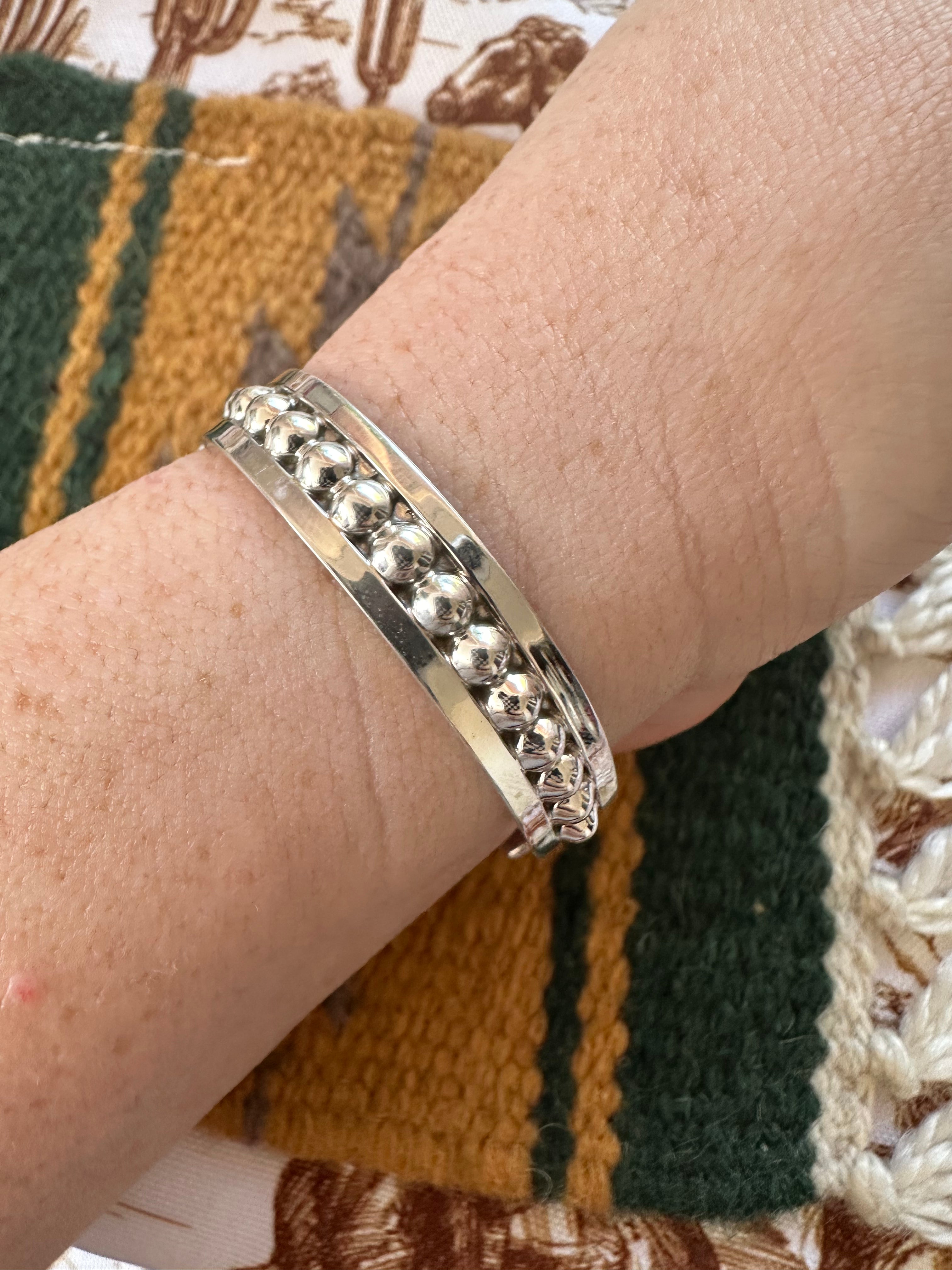 Handmade Sterling Silver & Pink Conch Adjustable Heart Cuff Bracelet