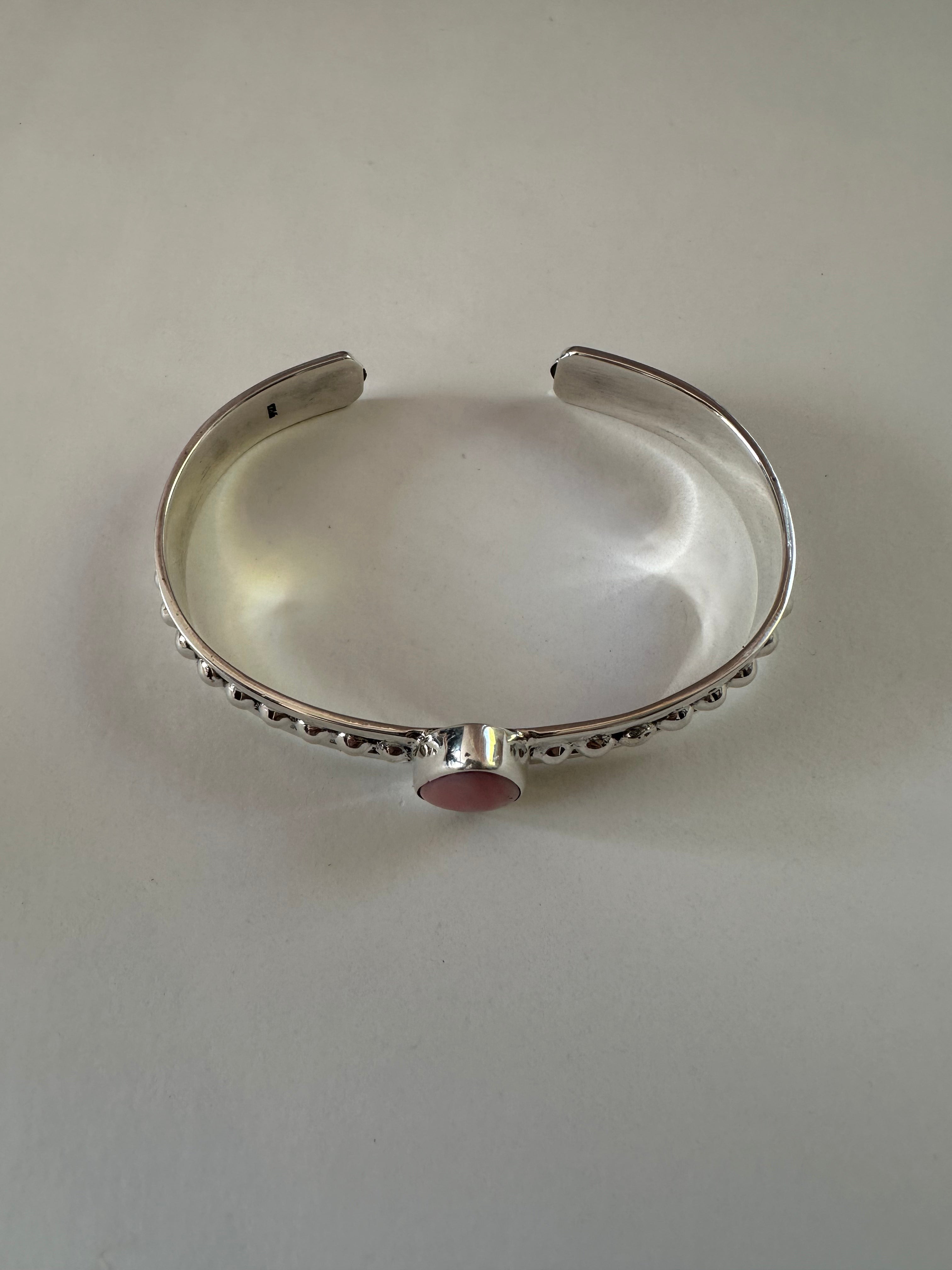 Handmade Sterling Silver & Pink Conch Adjustable Tear Drop Cuff Bracelet