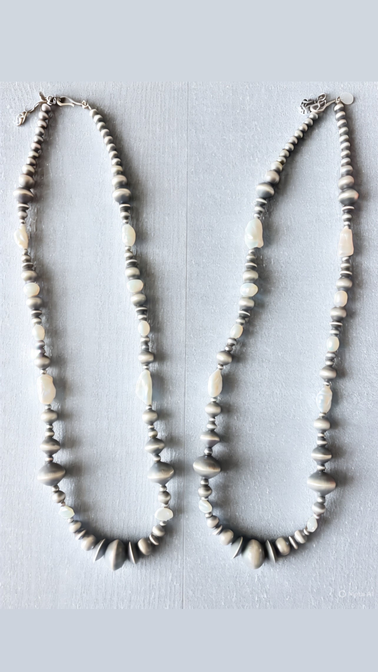 Handcrafted Sterling Silver and Freshwater Pearl Handmade Beaded Necklace by Rose Martin, 26 Inches