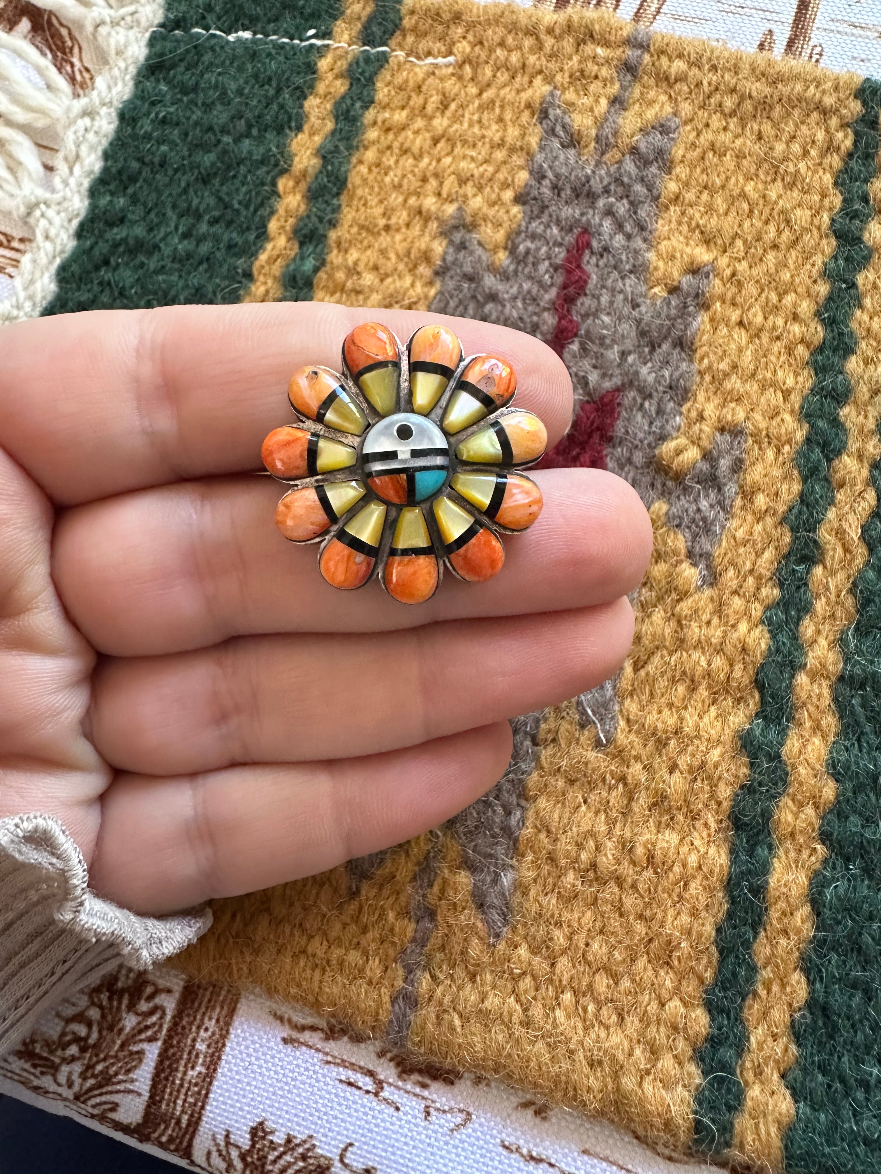 Handmade Sterling Silver & Multi Stone Inlay Ring Size 8