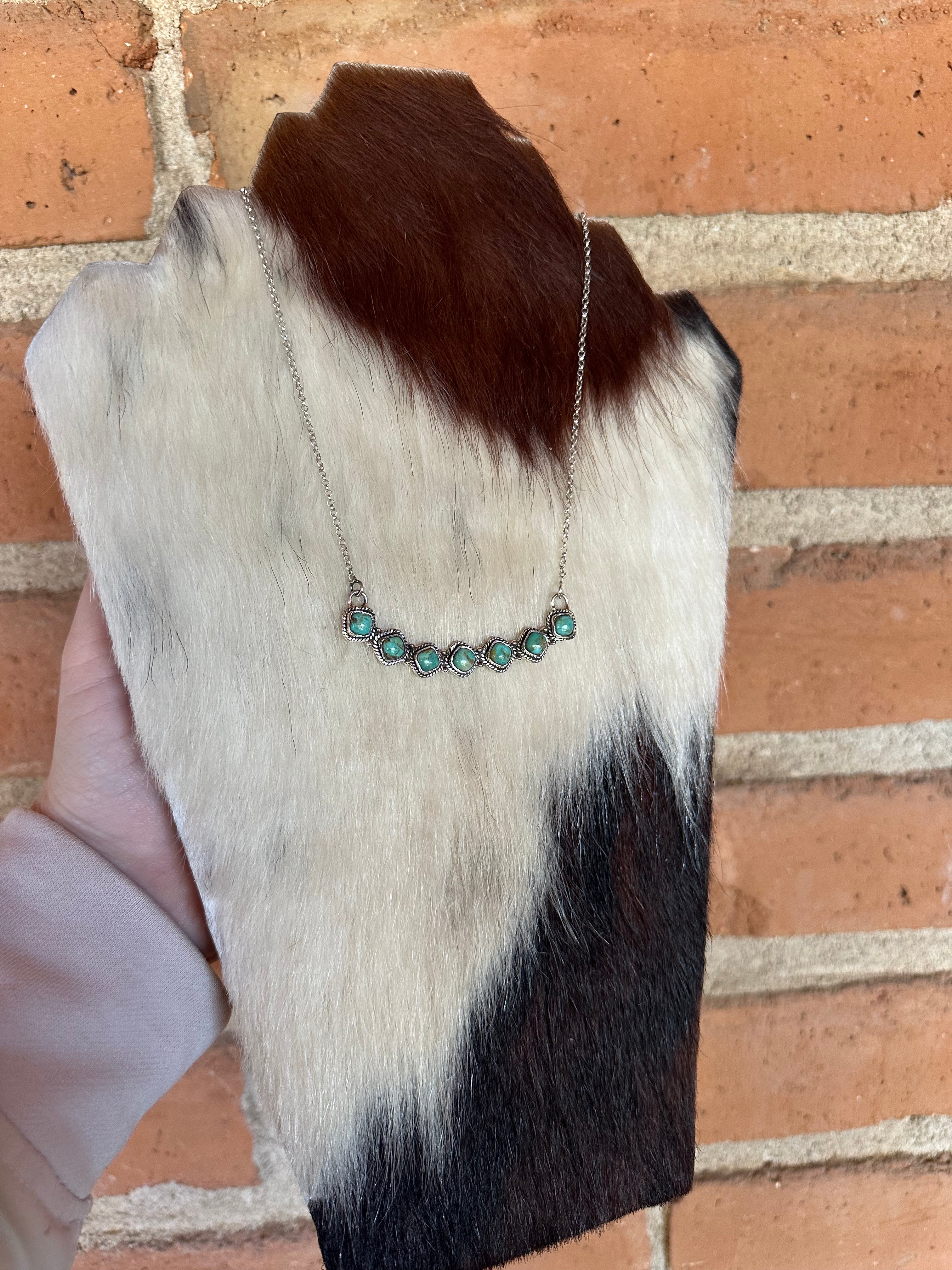 Handmade Sterling Silver & Turquoise Bar Necklace Signed Nizhoni