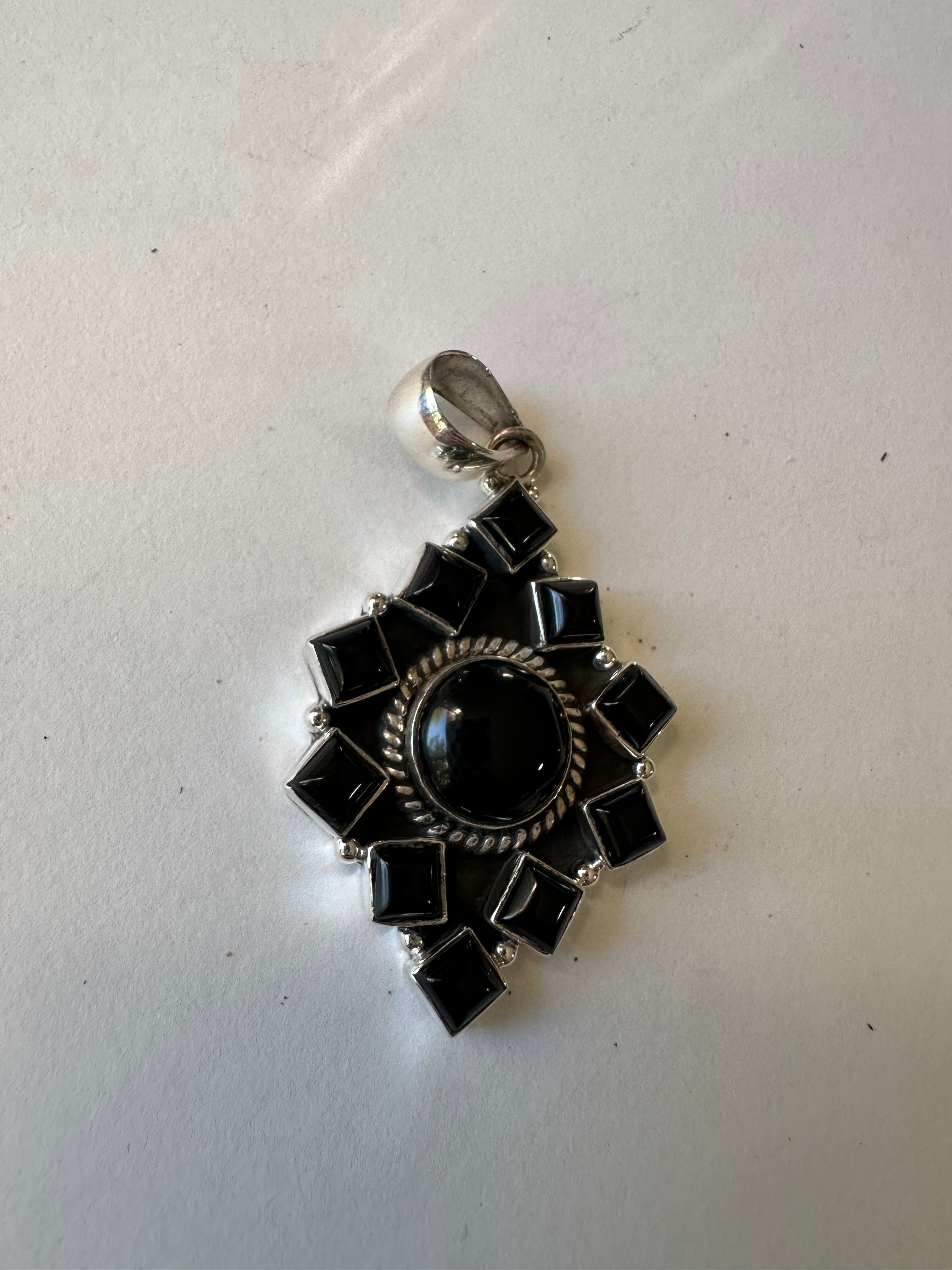 Handmade Sterling Silver &  Black Onyx Pendant Signed Nizhoni