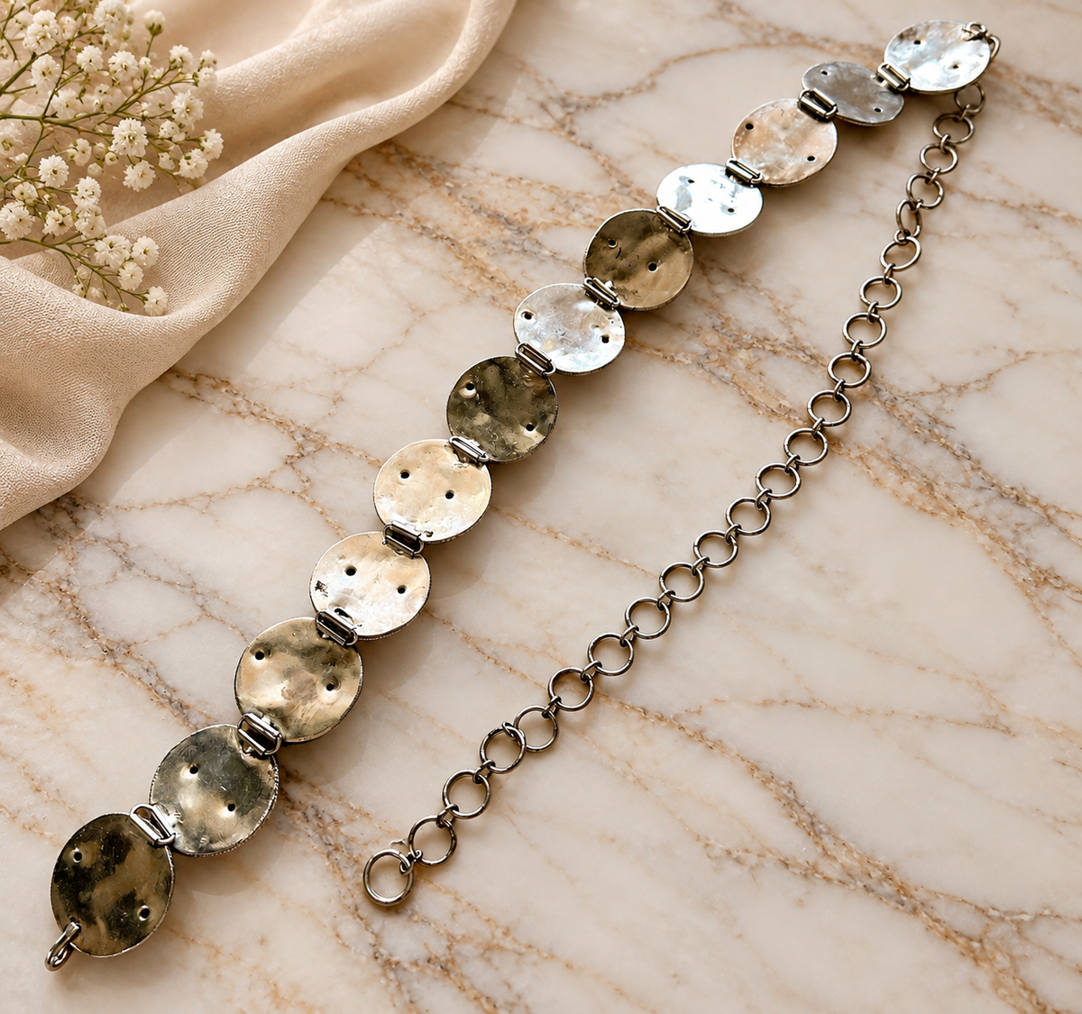 Antique Vintage Silver-Plated Brass Belt
