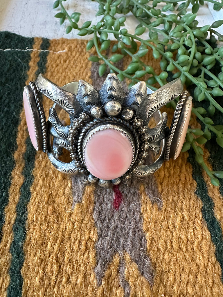 Navajo Queen Pink Conch Shell & Sterling Silver Cuff Bracelet