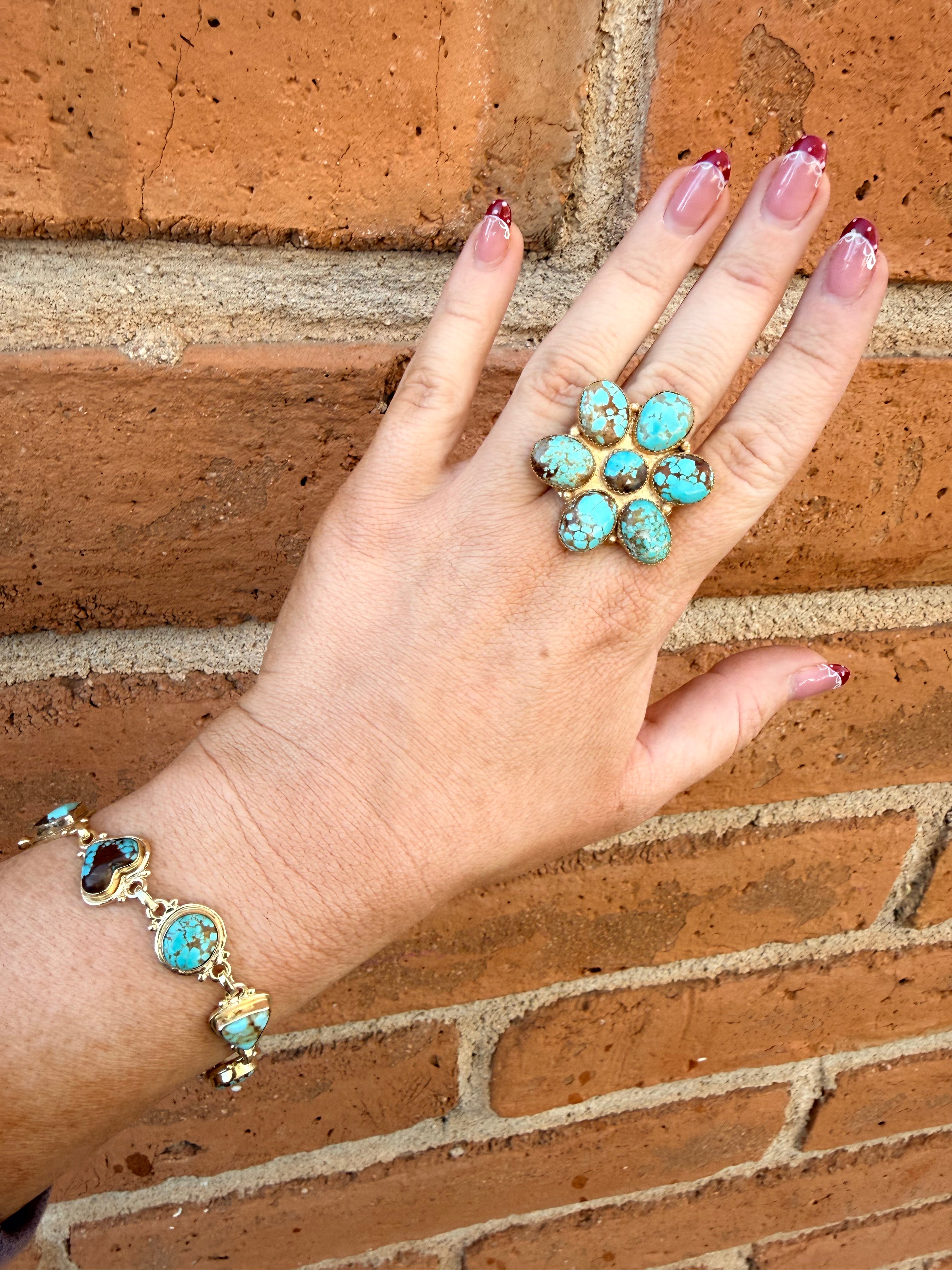 “The Golden Collection” Handmade Number 8 Turquoise Gold Overlay Adjustable Ring