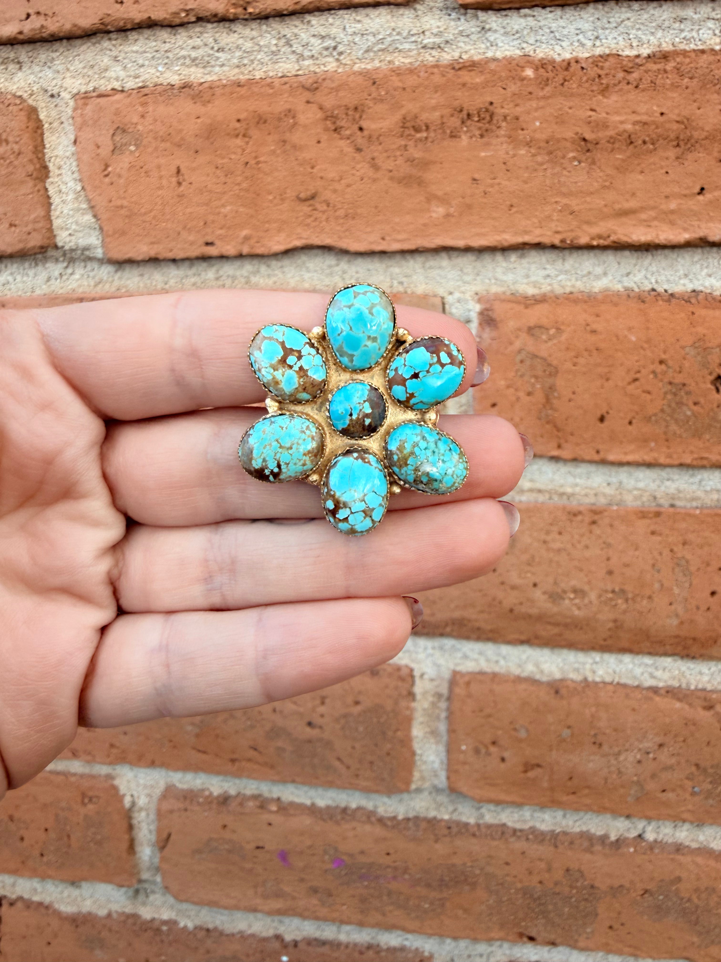 “The Golden Collection” Handmade Number 8 Turquoise Gold Overlay Adjustable Ring