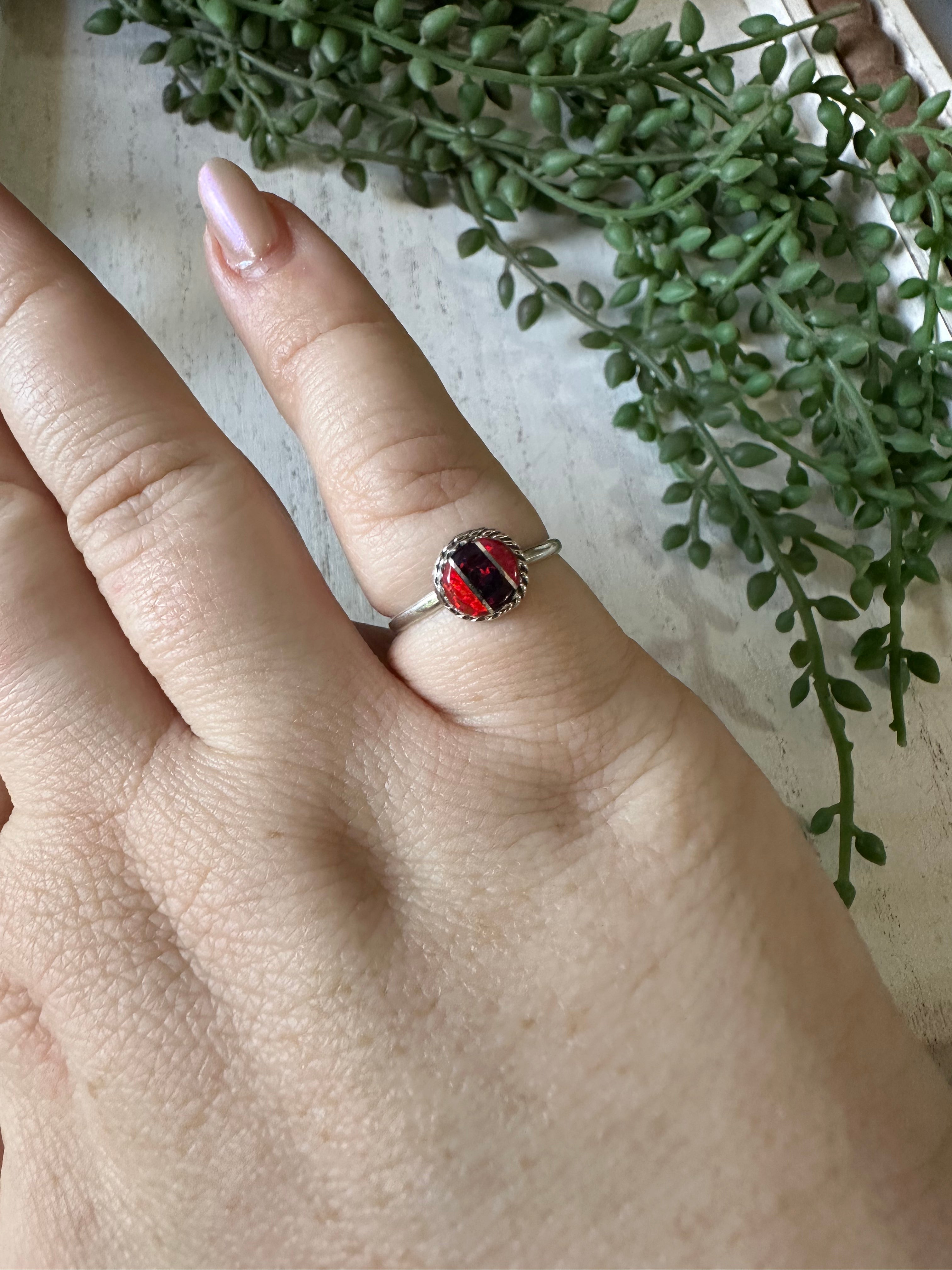 Navajo Sterling Silver Red Fire Opal Ring Size 6