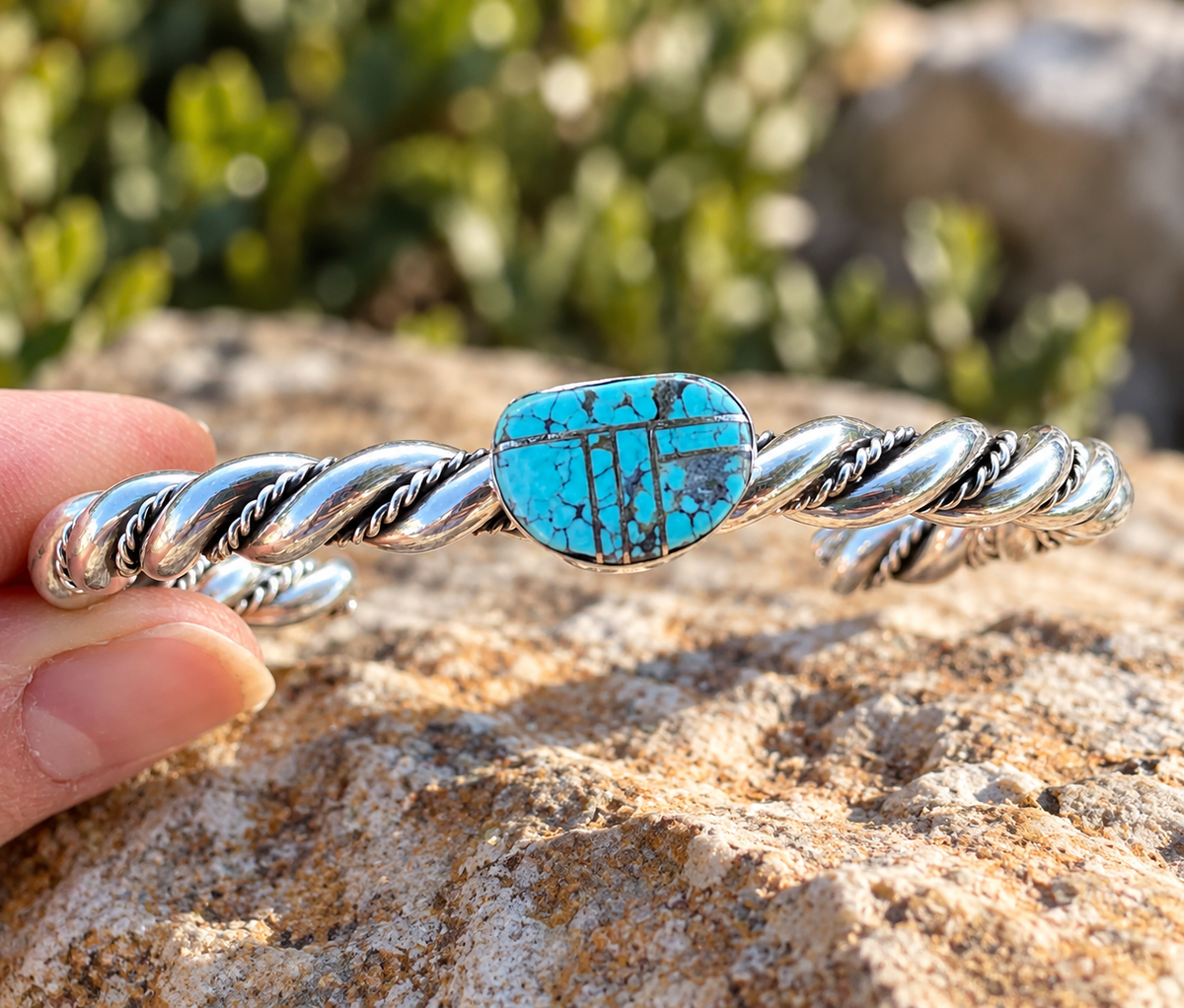 Handcrafted Turquoise 8 & Sterling silver Rope Twist Bracelet