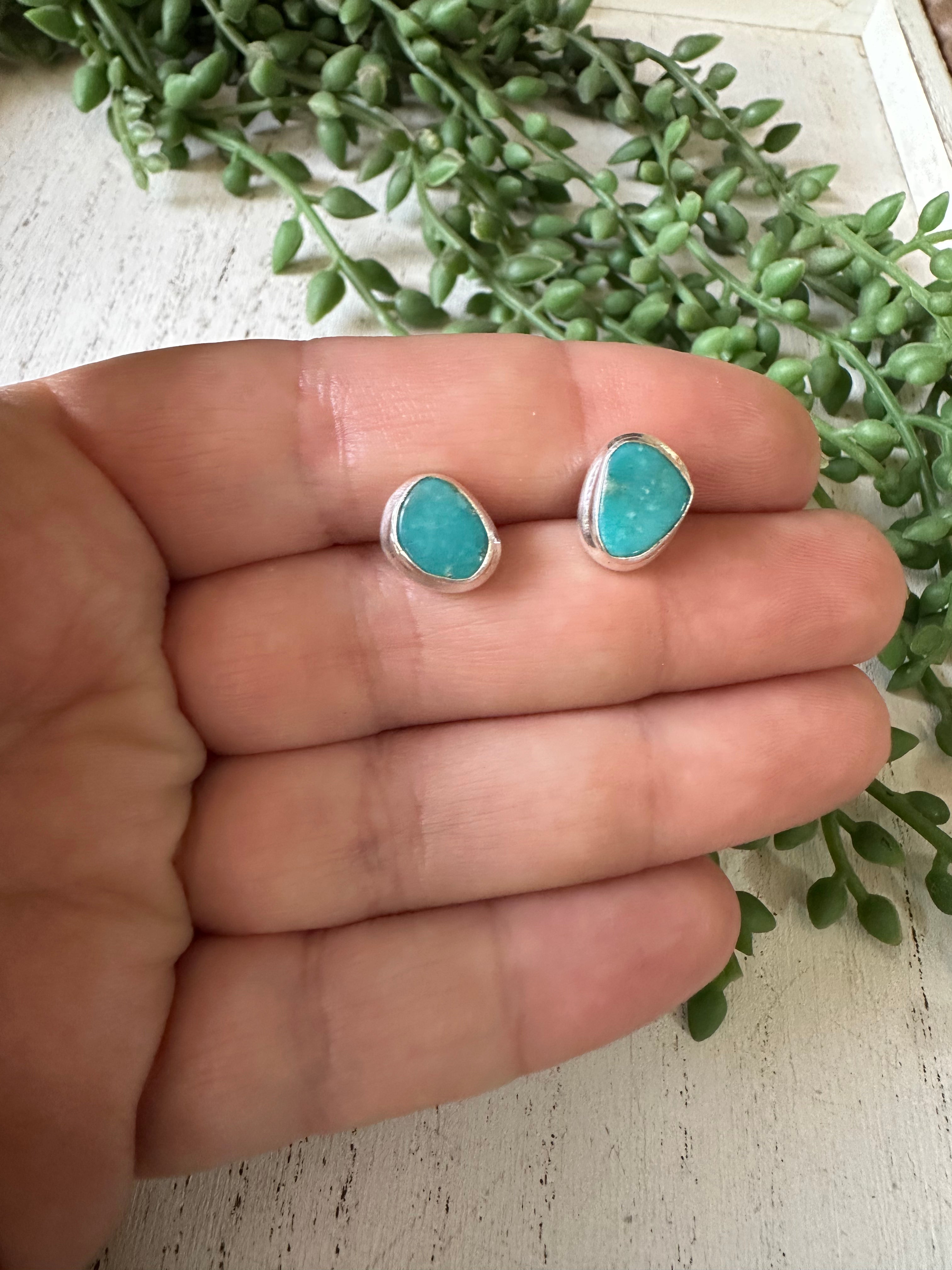 Handmade Turquoise And Sterling Silver Stud Earrings T9