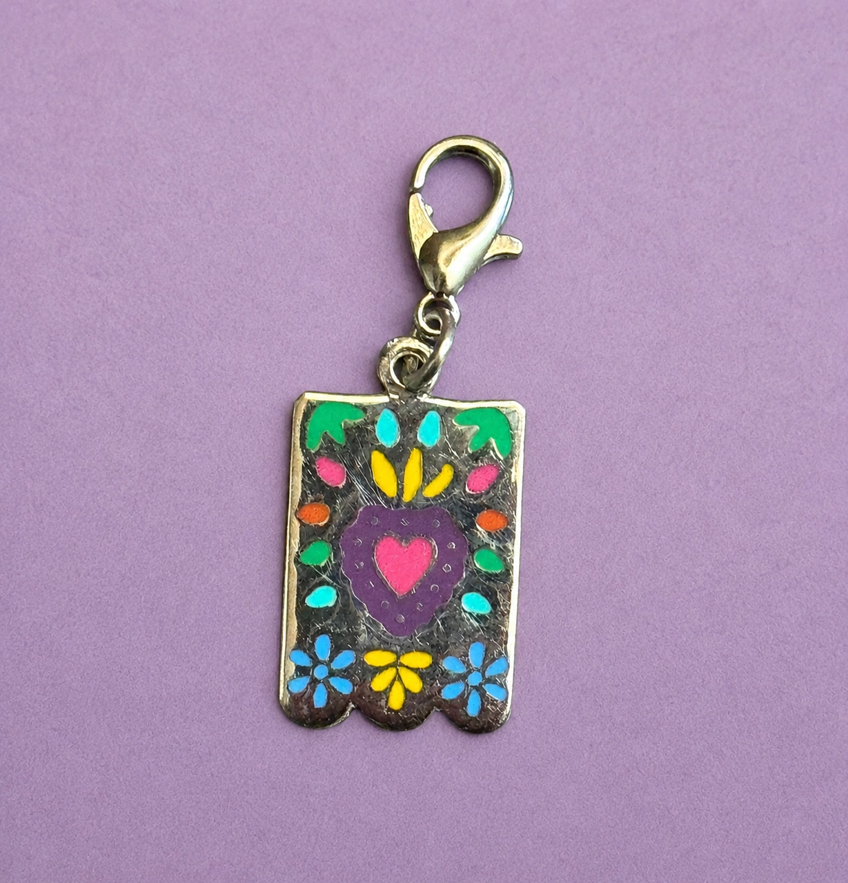Multicolored Heart Post Card Sterling Silver Charm