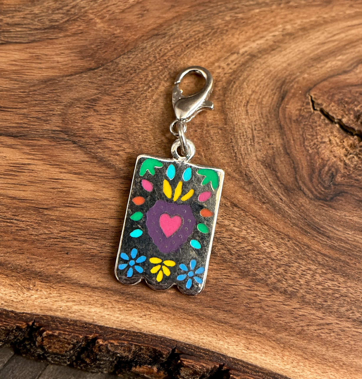 Multicolored Heart Post Card Sterling Silver Charm