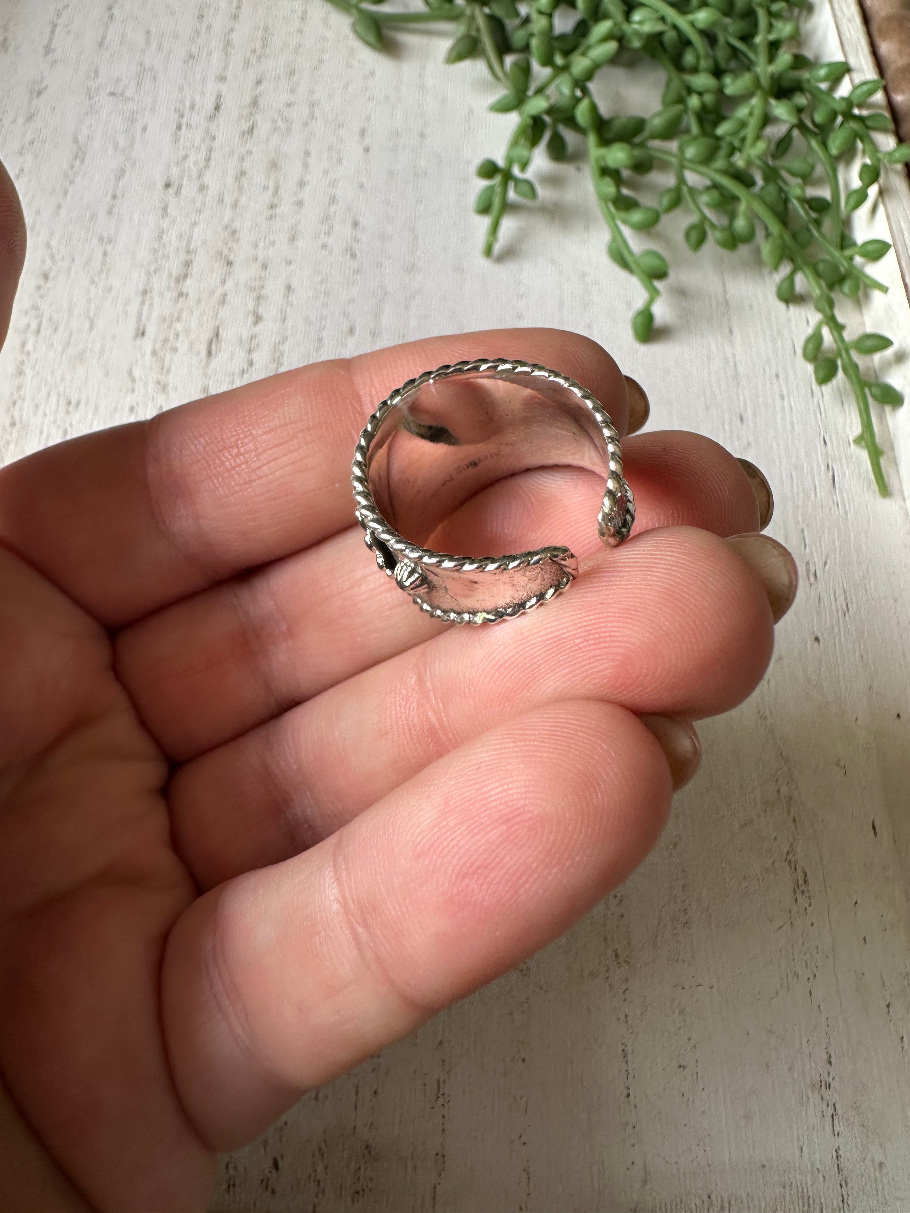 Beautiful Handmade Turquoise And Sterling Silver Adjustable Flower Ring