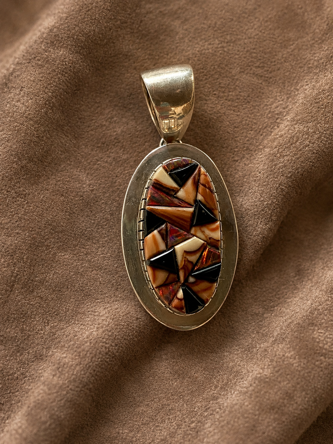 Handcrafted Onyx, Purple Spiny, Coral & Sterling Silver Pendant