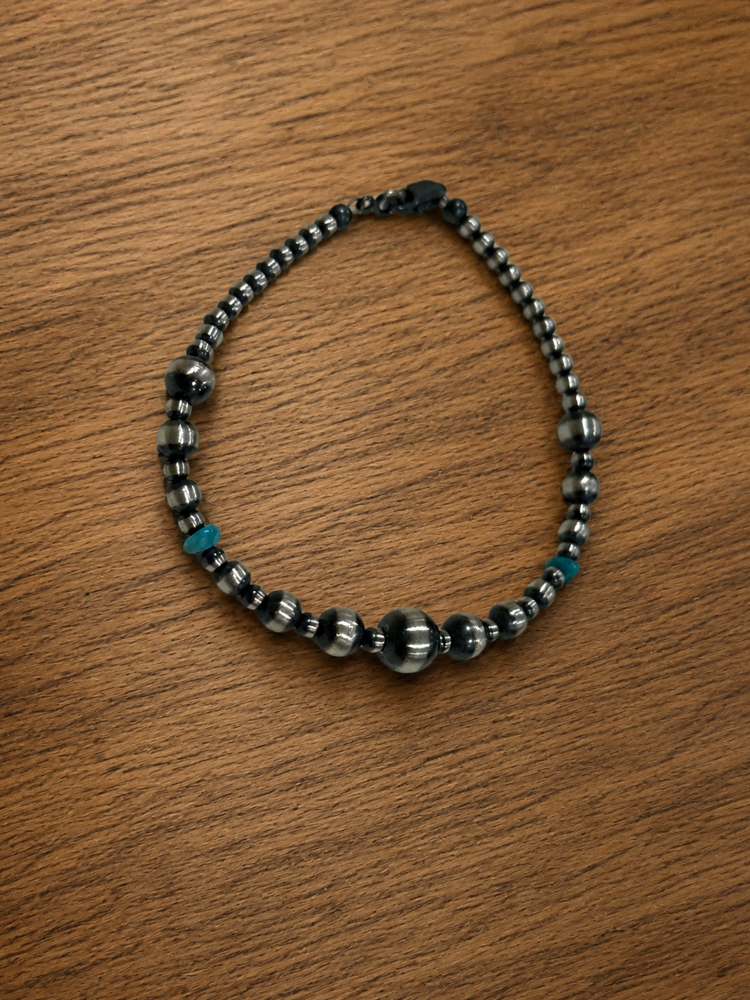 Handcrafted Turquoise & Sterling Silver Pearl Beaded Bracelet