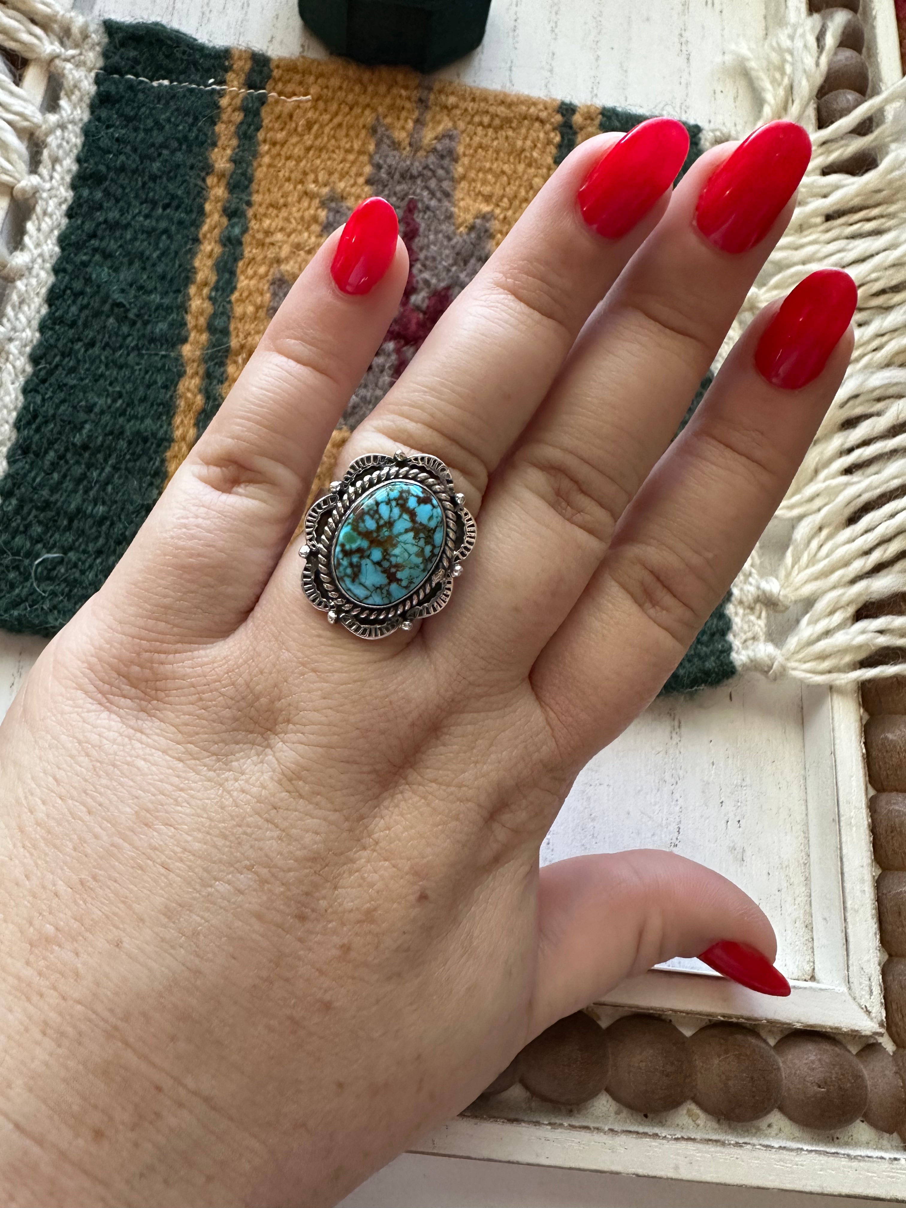 “Harmony” Nizhoni Handmade Turquoise And Sterling Silver Adjustable Ring