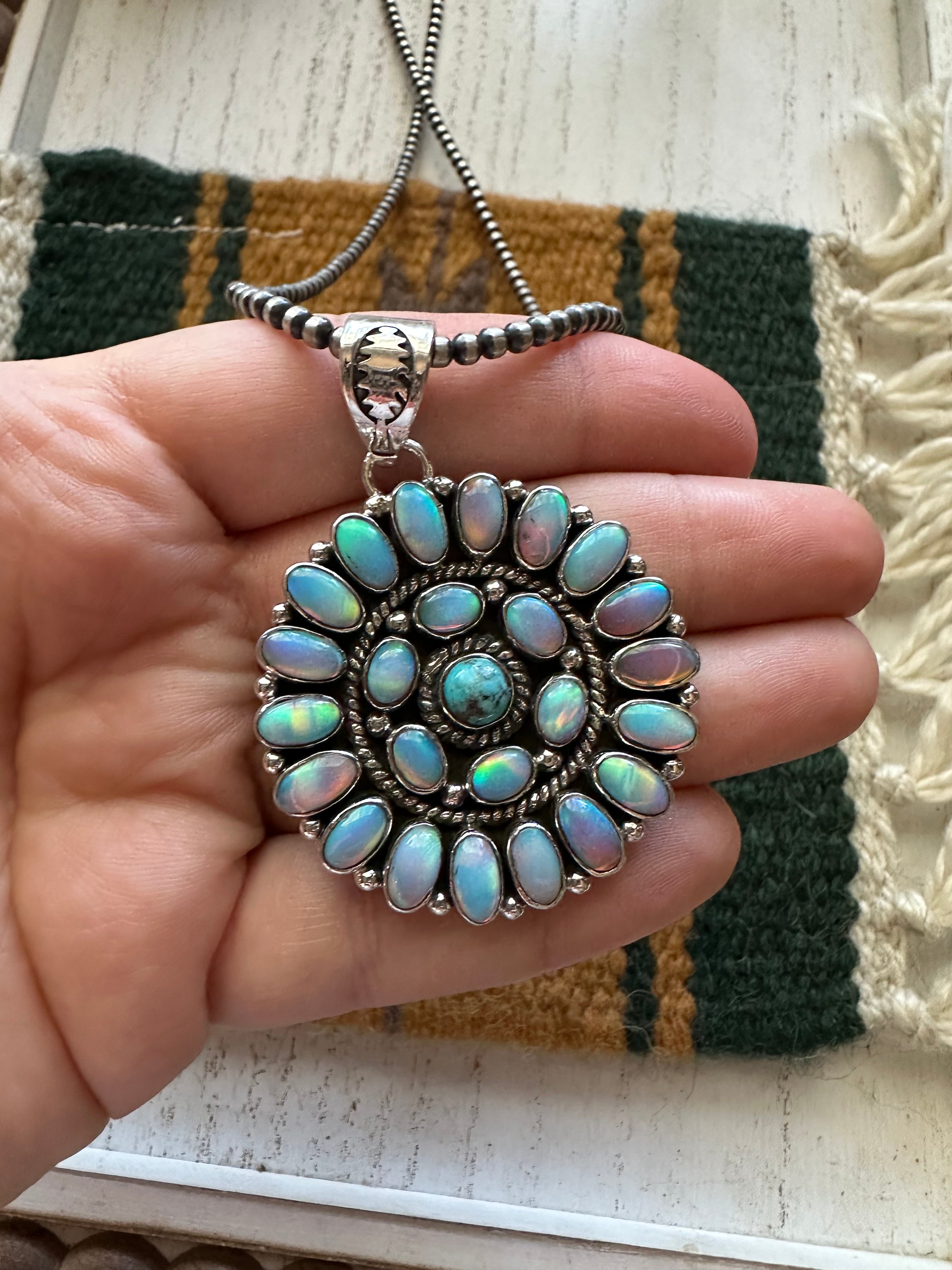 Nizhoni Handmade Turquoise, Pink Opal & Sterling Silver Pendant