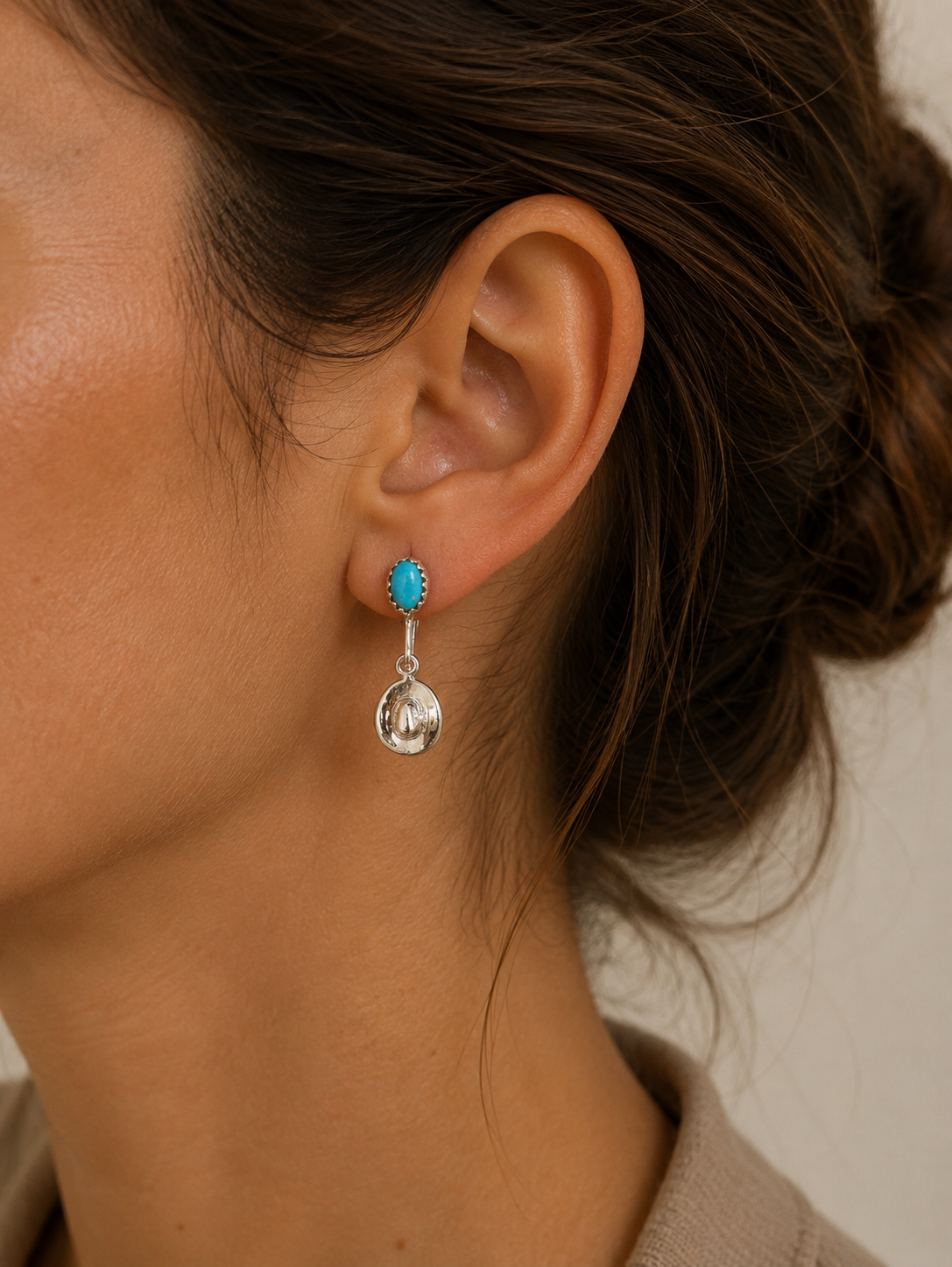 Cowboy Hat Turquoise Sterling Silver Dangle Earrings