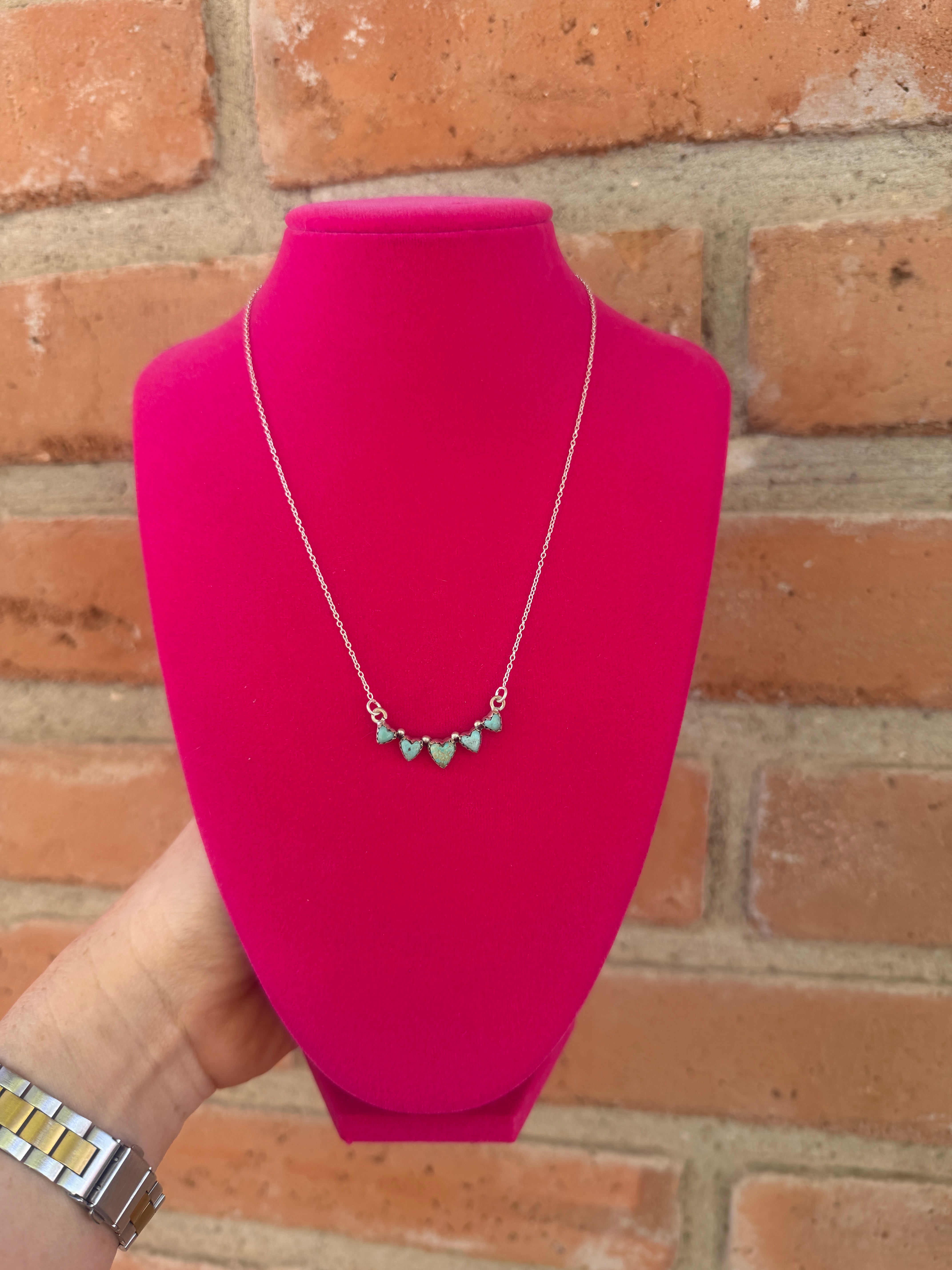 Handmade Sterling Silver Number 8 Turquoise Collection: Heart Necklace Signed Nizhoni