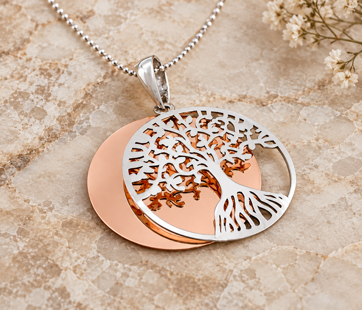 Copper & Sterling Silver Tree of Life Pendant Necklace